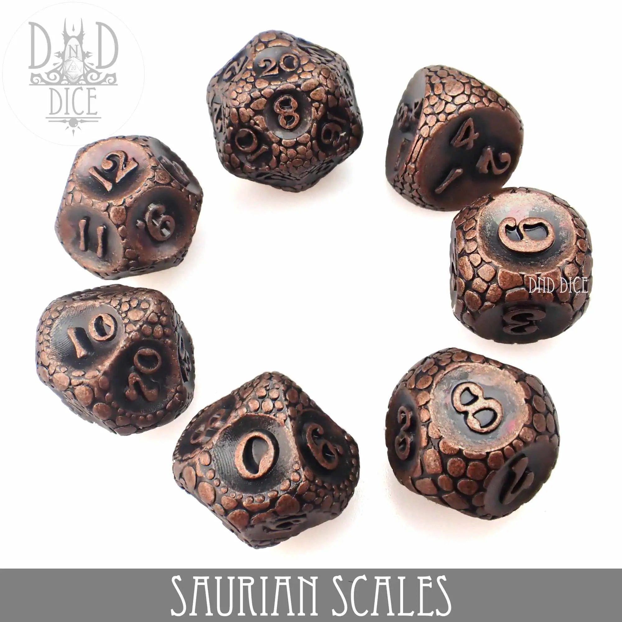Saurian Scales Metal Dice Set by DNDDICE.COM