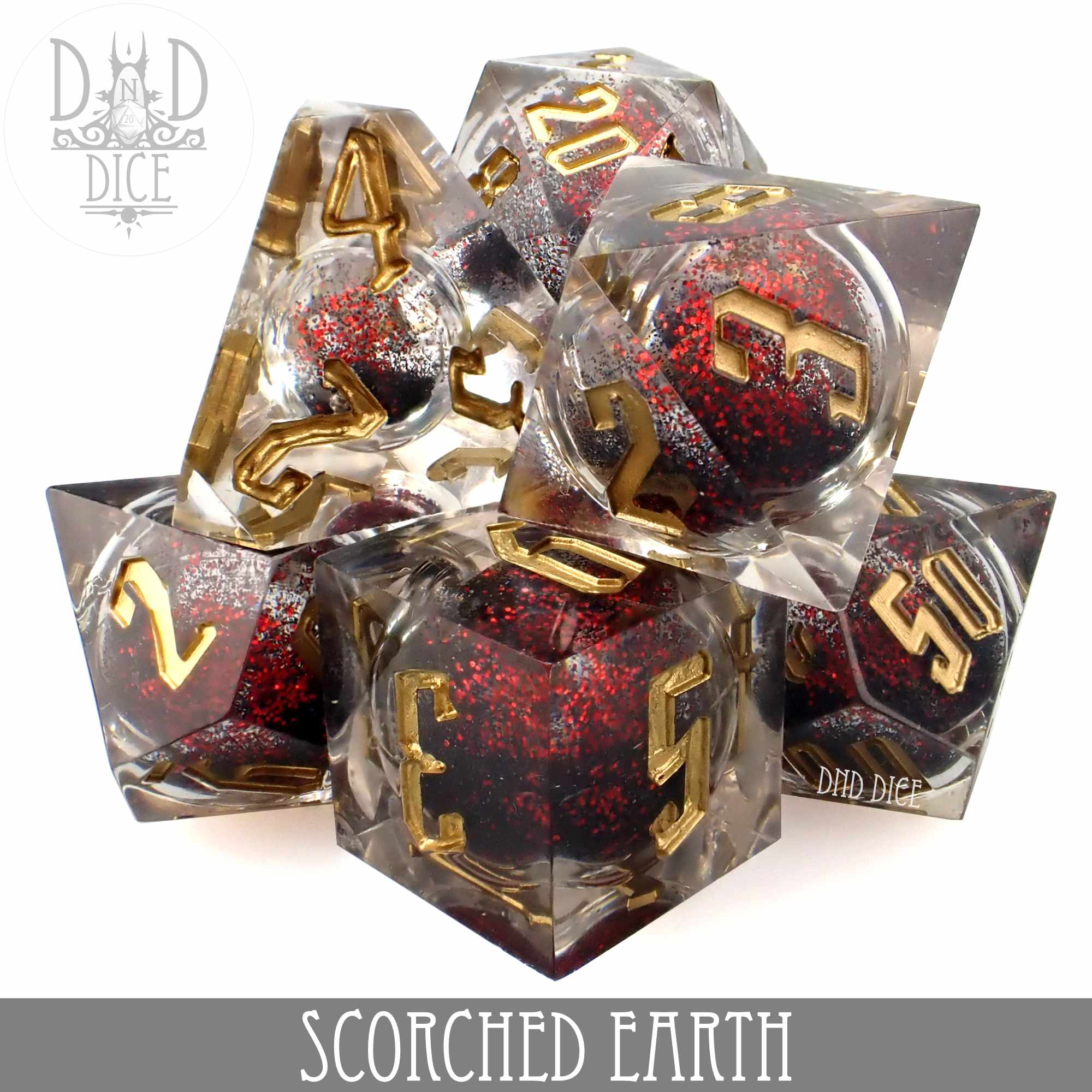 Scorched Earth Liquid Core Dice Set by DNDDICE.COM