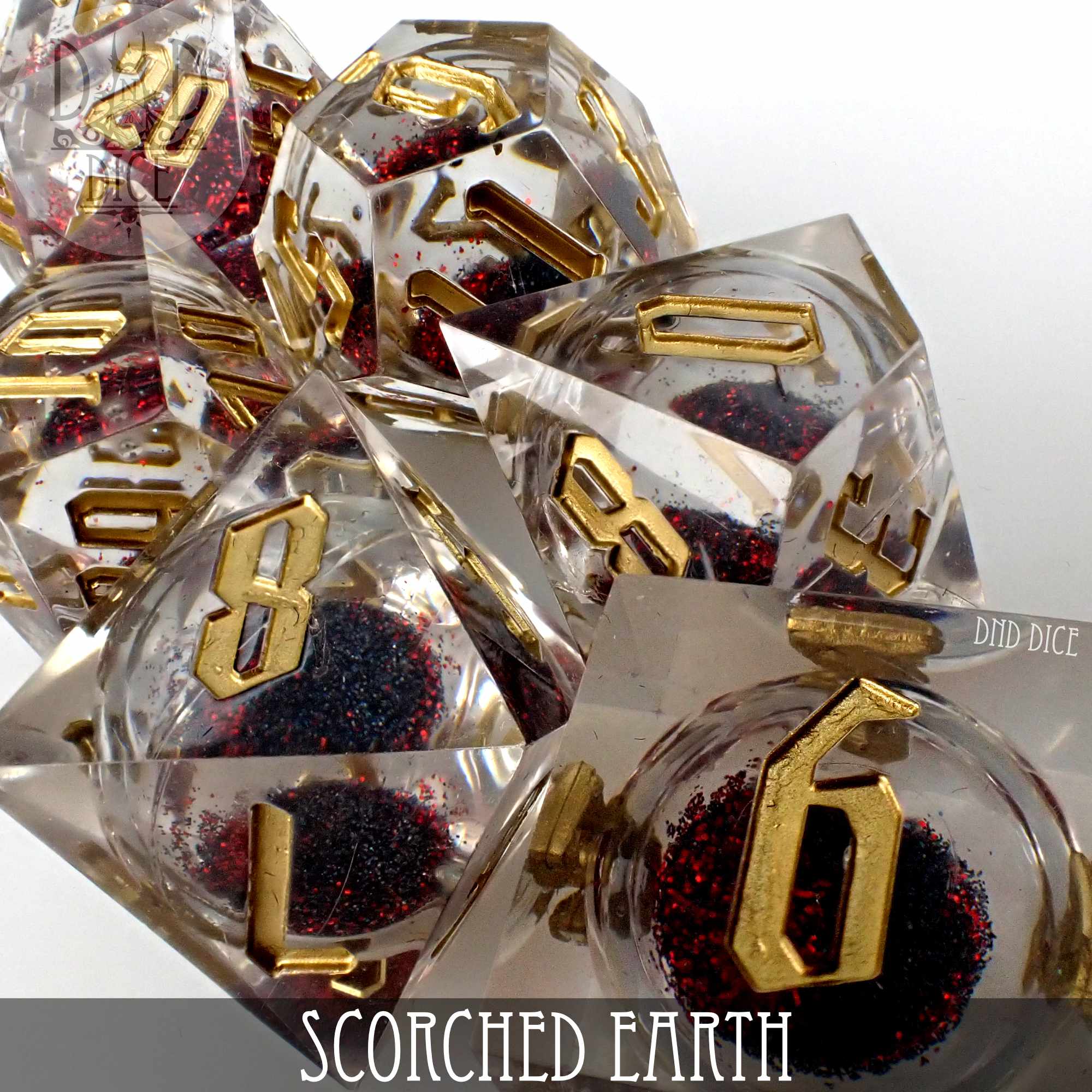 Scorched Earth Liquid Core Dice Set by DNDDICE.COM