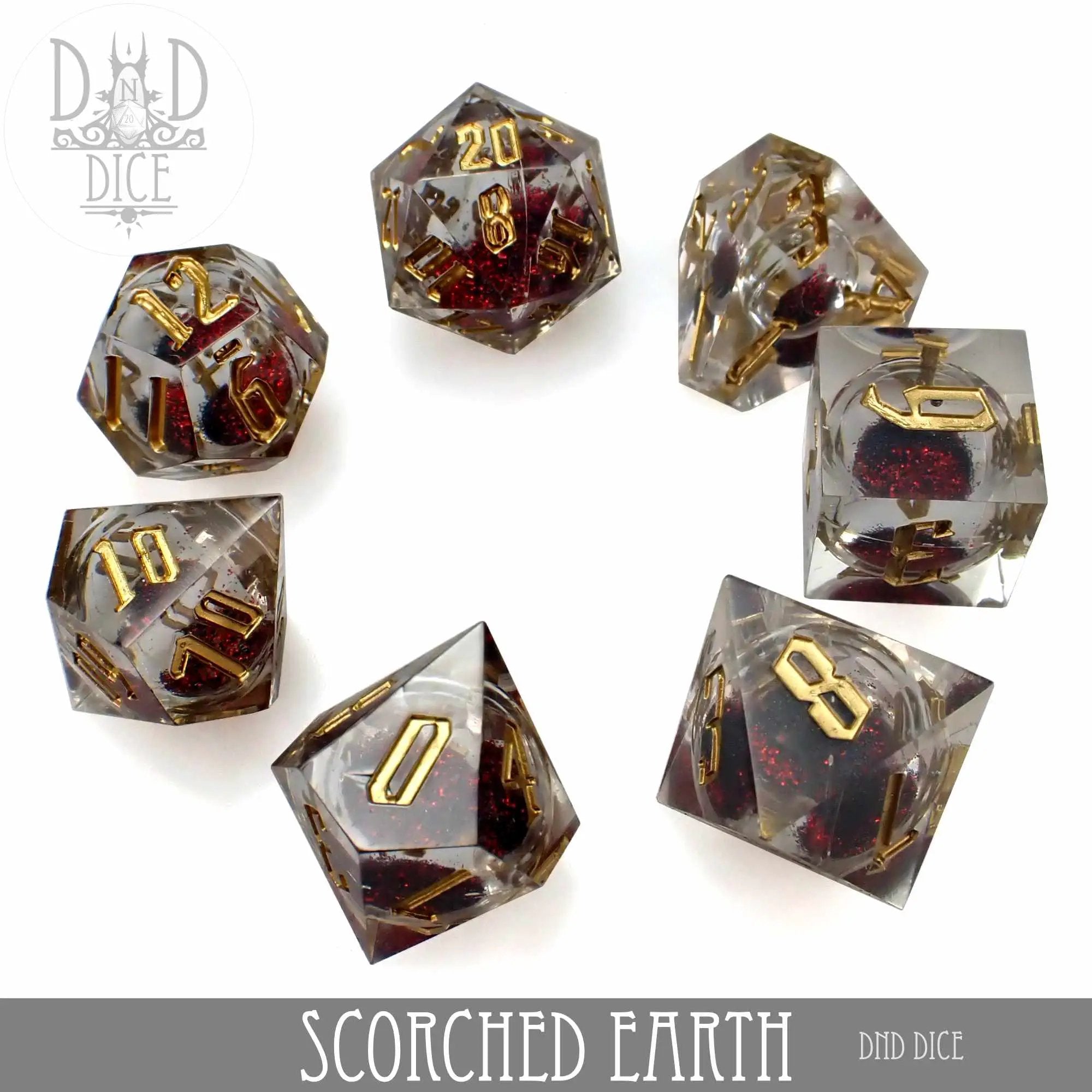 Scorched Earth Liquid Core Dice Set by DNDDICE.COM