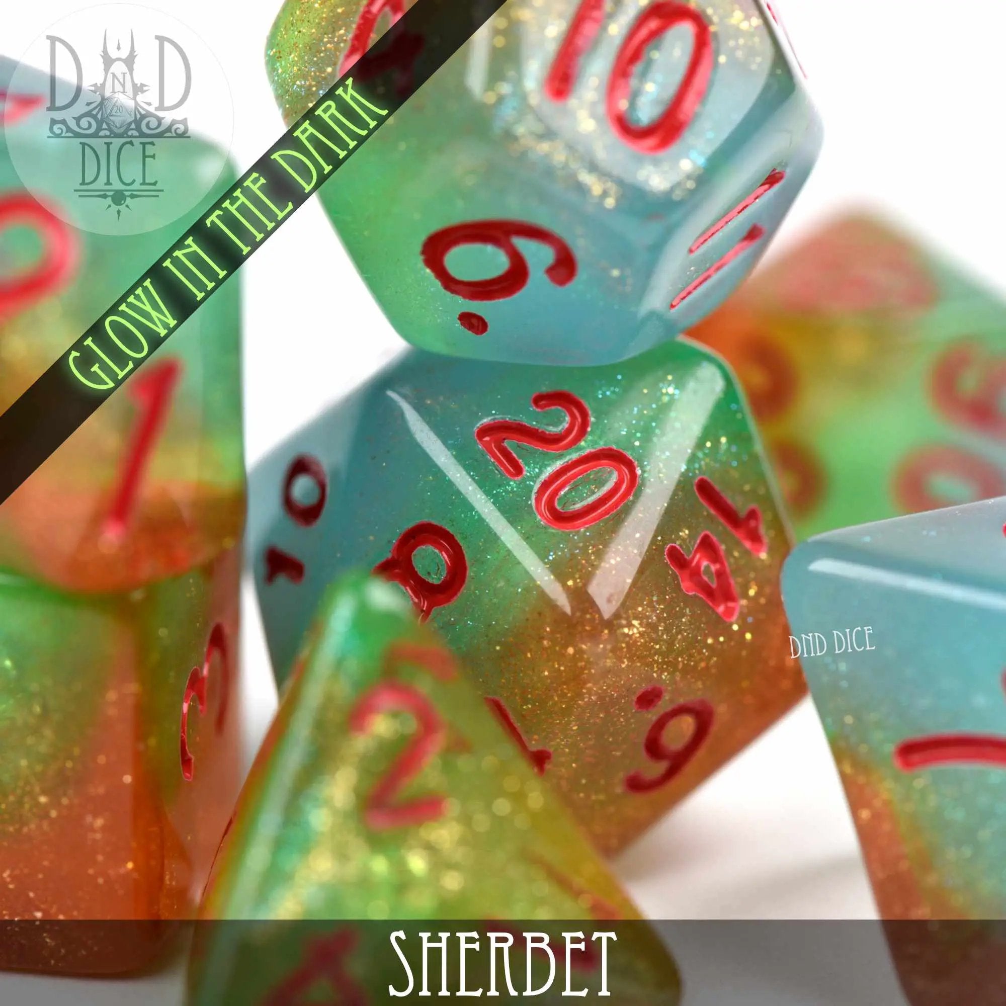 Sherbet Glow in the Dark Dice Set by DNDDICE.COM