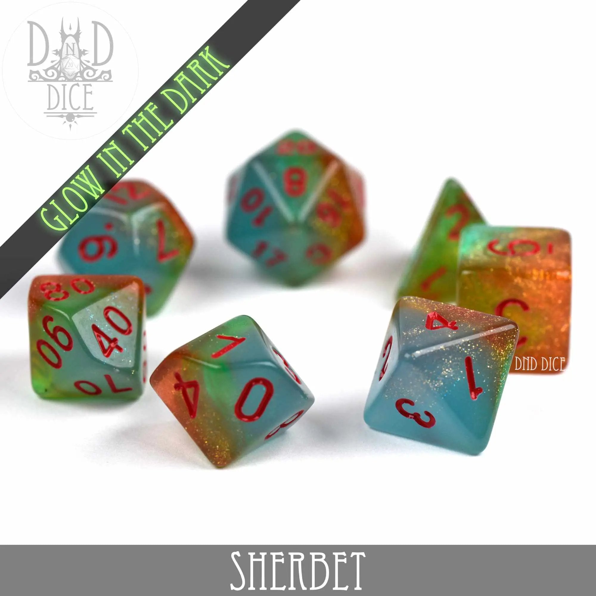 Sherbet Glow in the Dark Dice Set by DNDDICE.COM