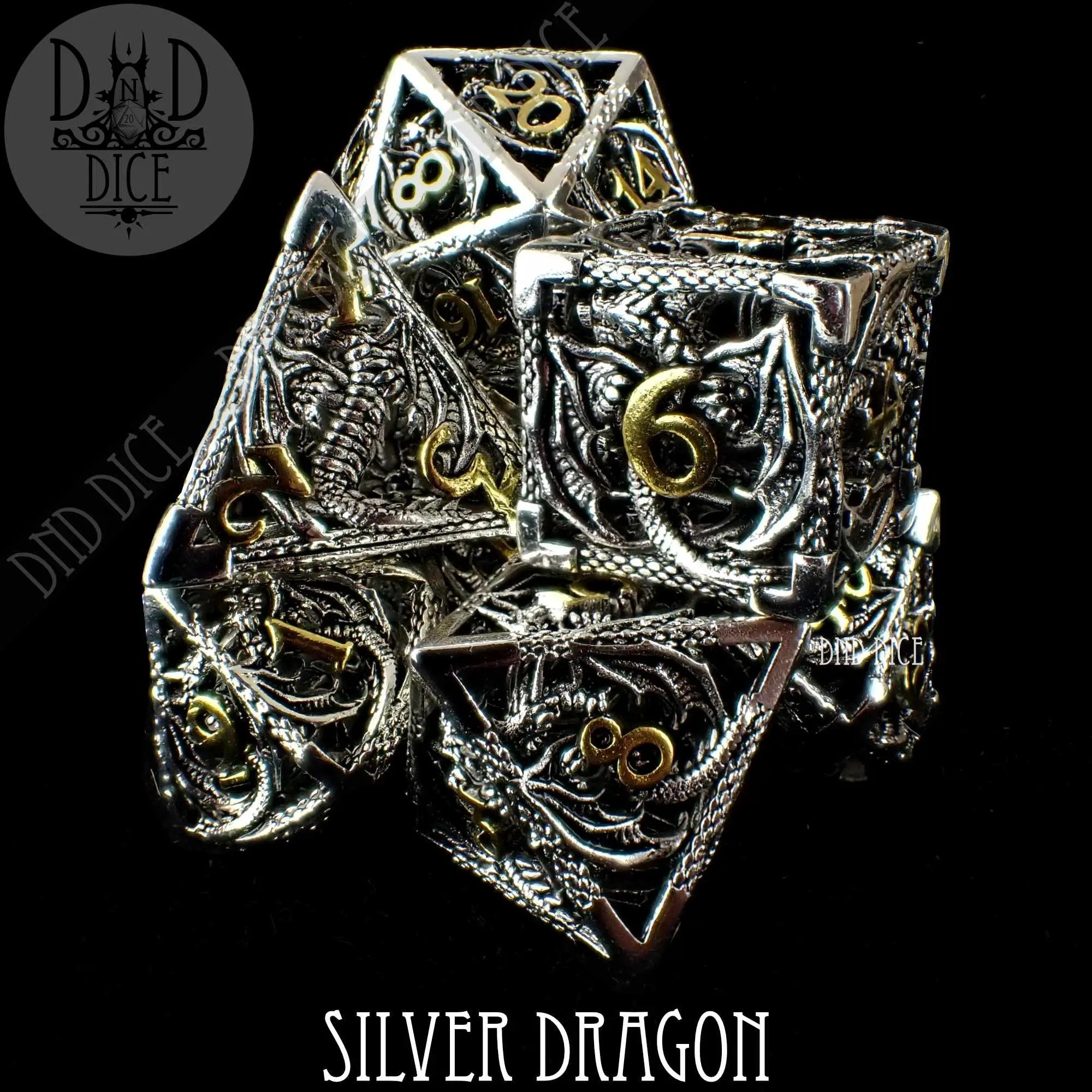 Silver Dragon Metal Dice Set (Gift Box) by DNDDICE.COM