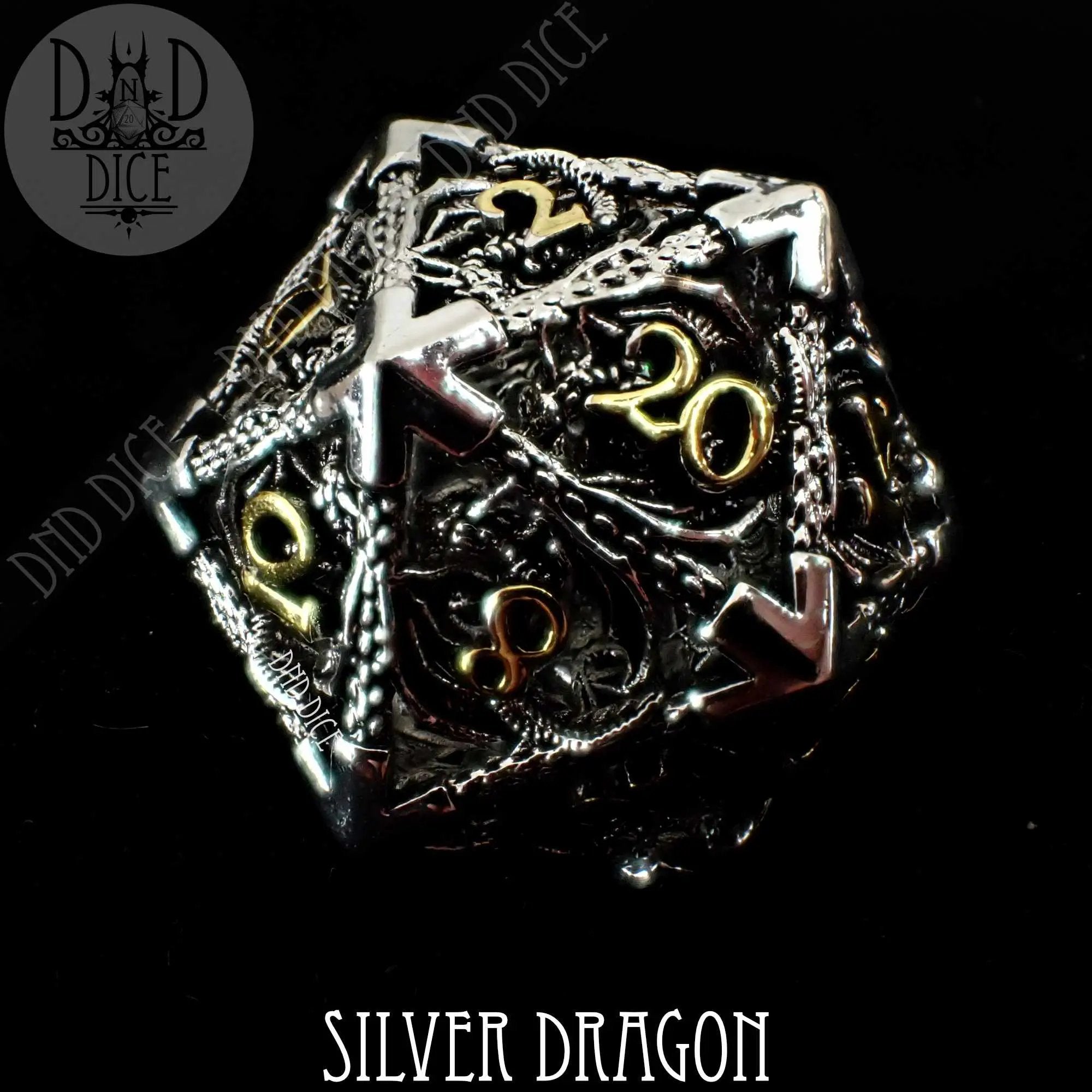 Silver Dragon Metal Dice Set (Gift Box) by DNDDICE.COM