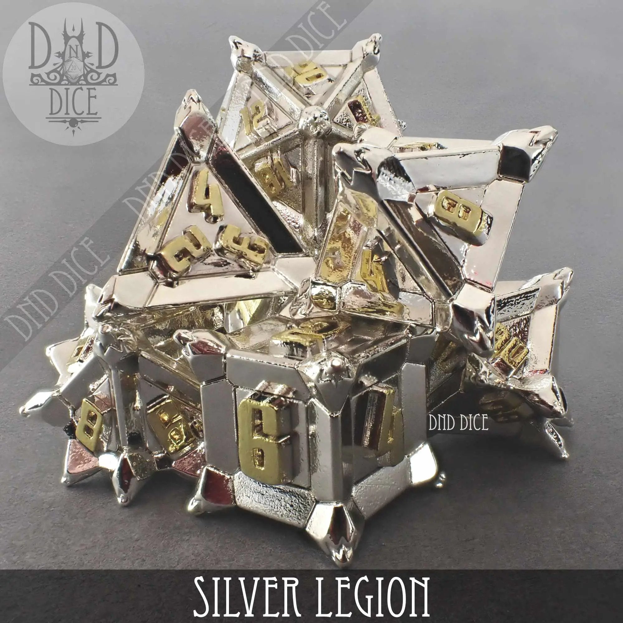 Silver Legion Metal Dice Set by DNDDICE.COM