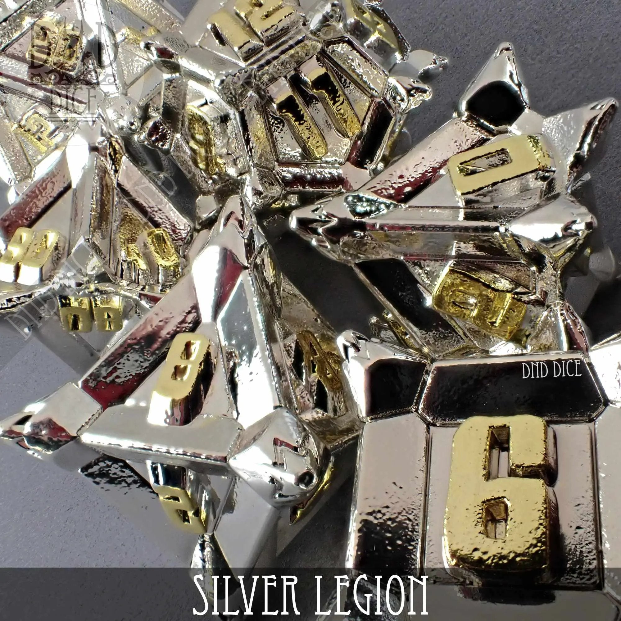 Silver Legion Metal Dice Set by DNDDICE.COM