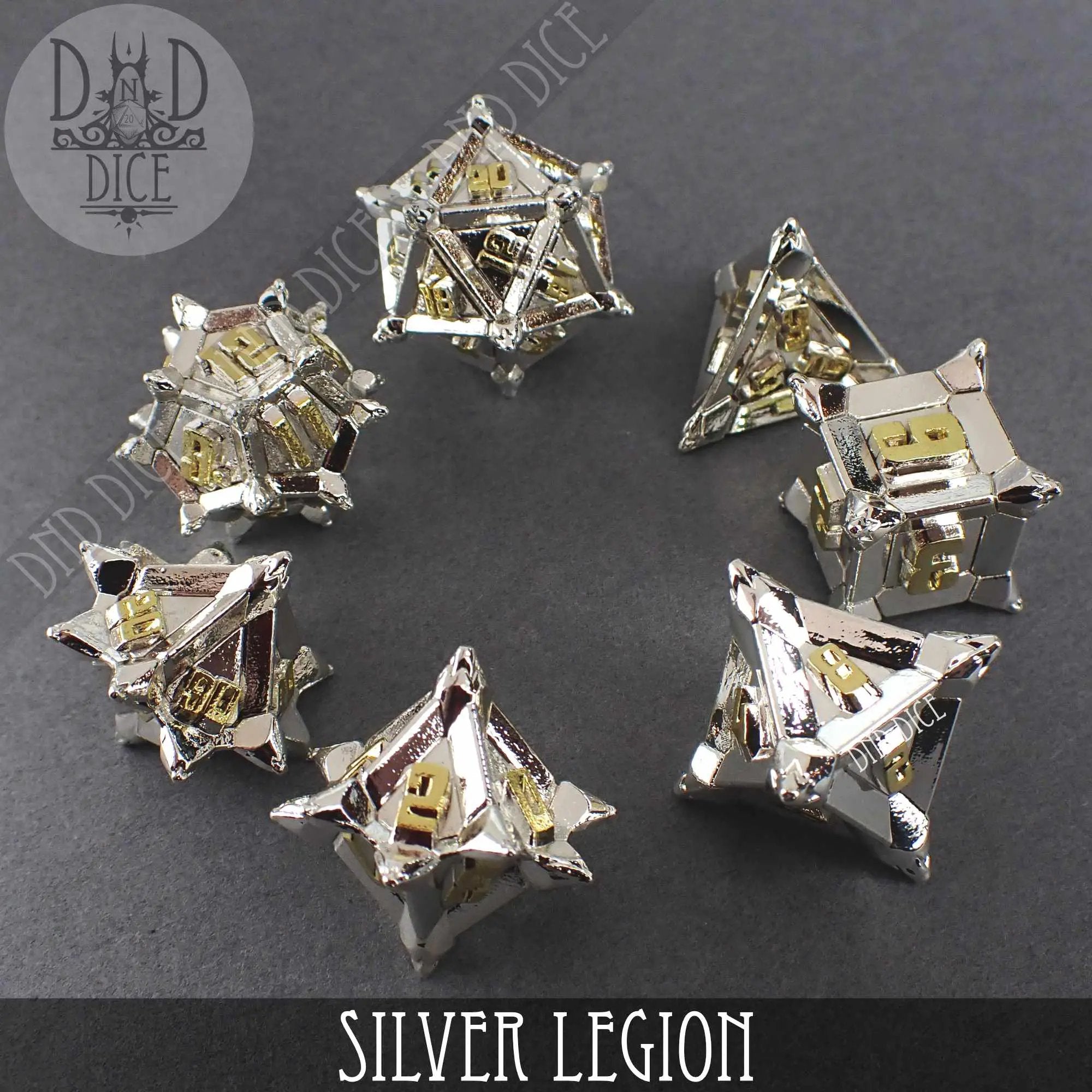 Silver Legion Metal Dice Set by DNDDICE.COM