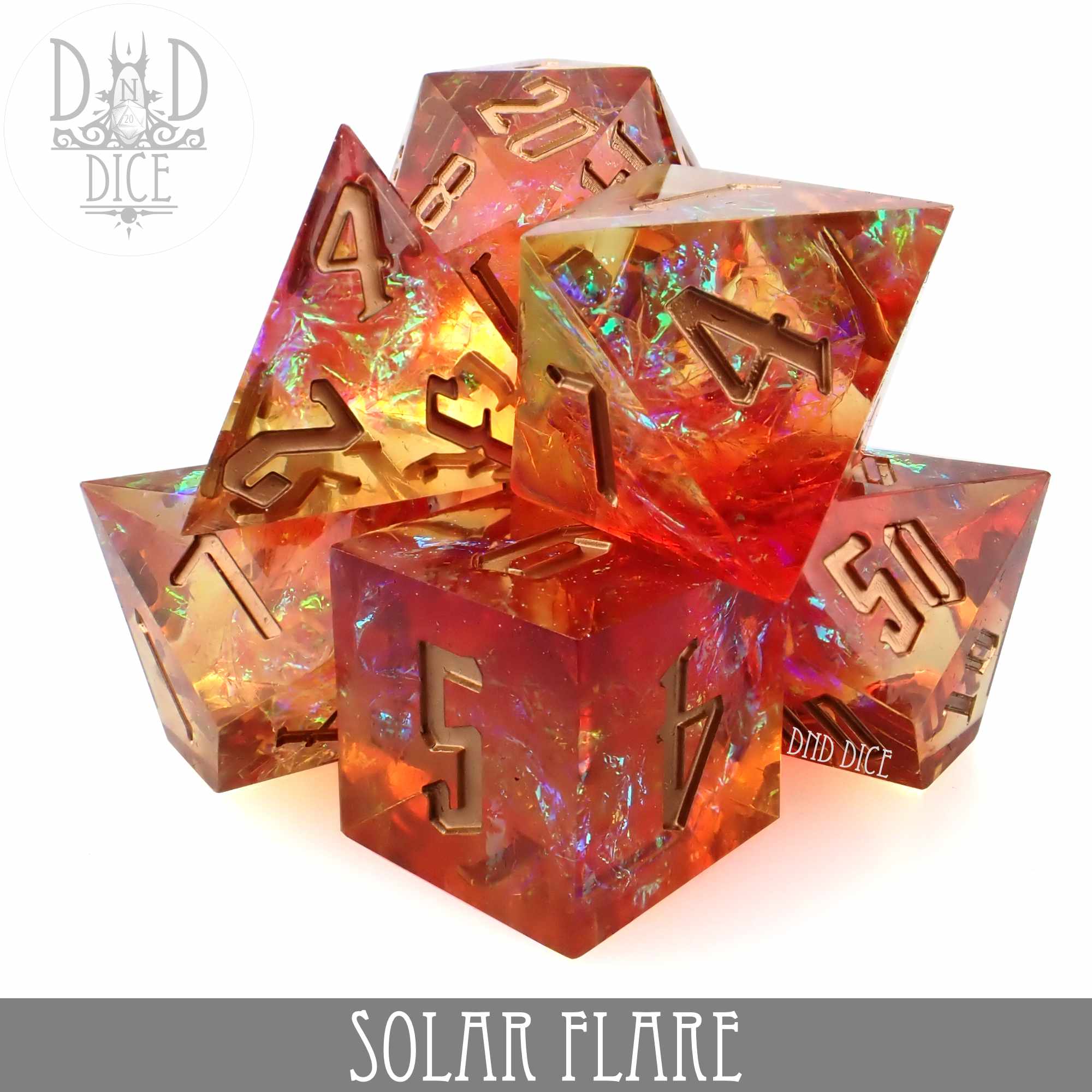 Solar Flare Handmade Dice Set by DNDDICE.COM