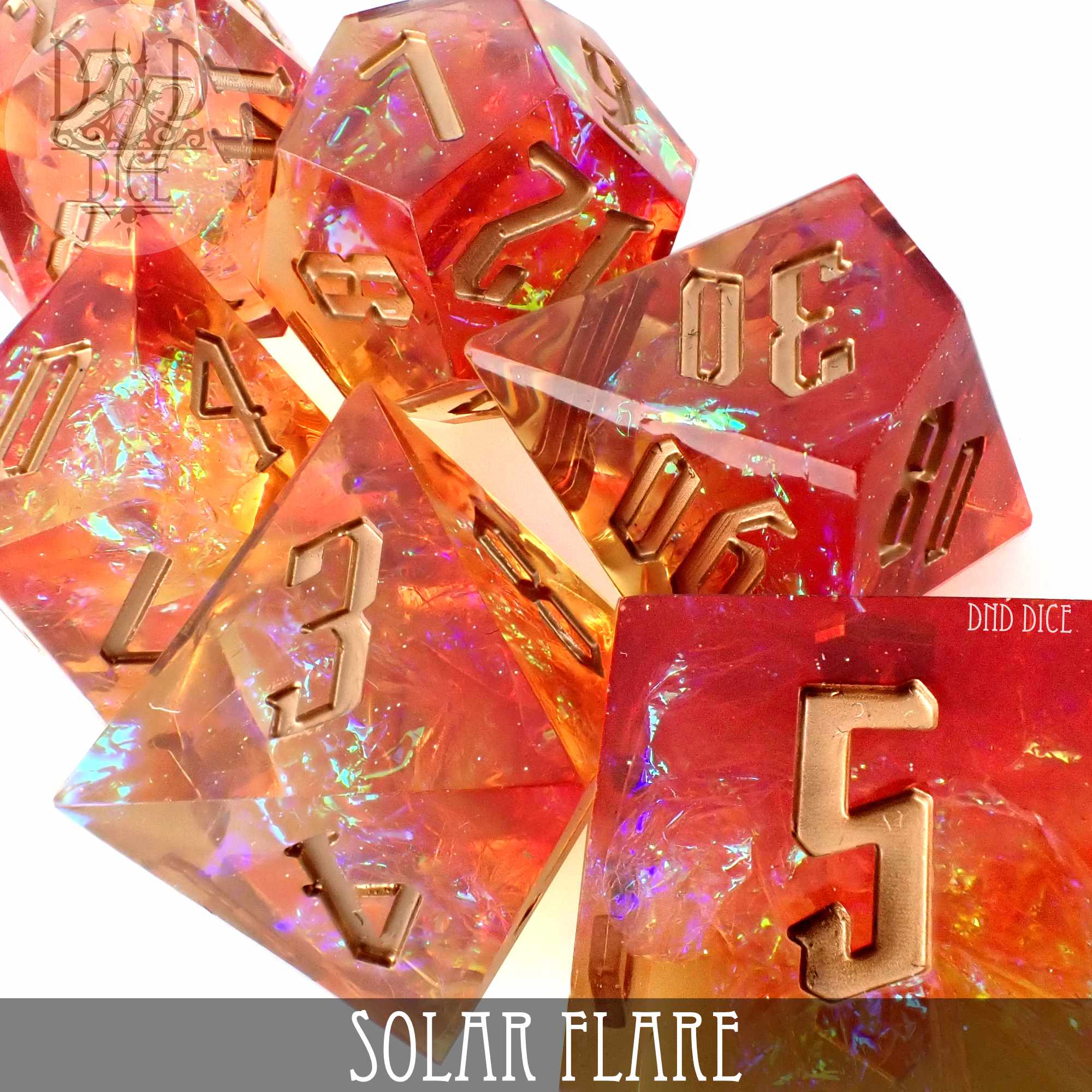 Solar Flare Handmade Dice Set by DNDDICE.COM