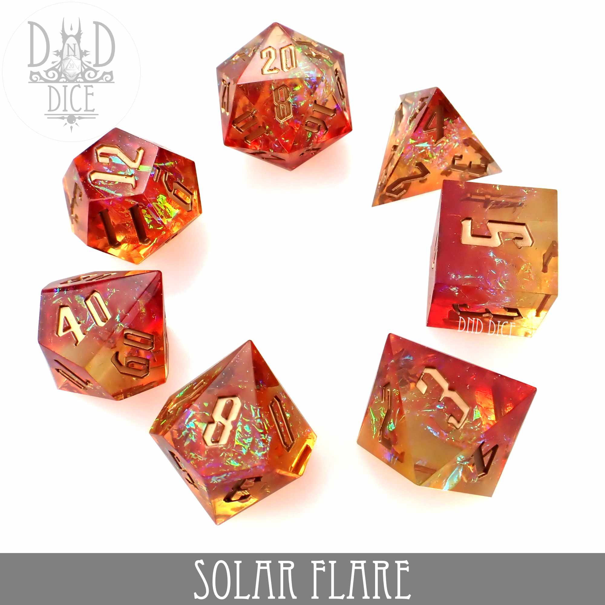 Solar Flare Handmade Dice Set by DNDDICE.COM
