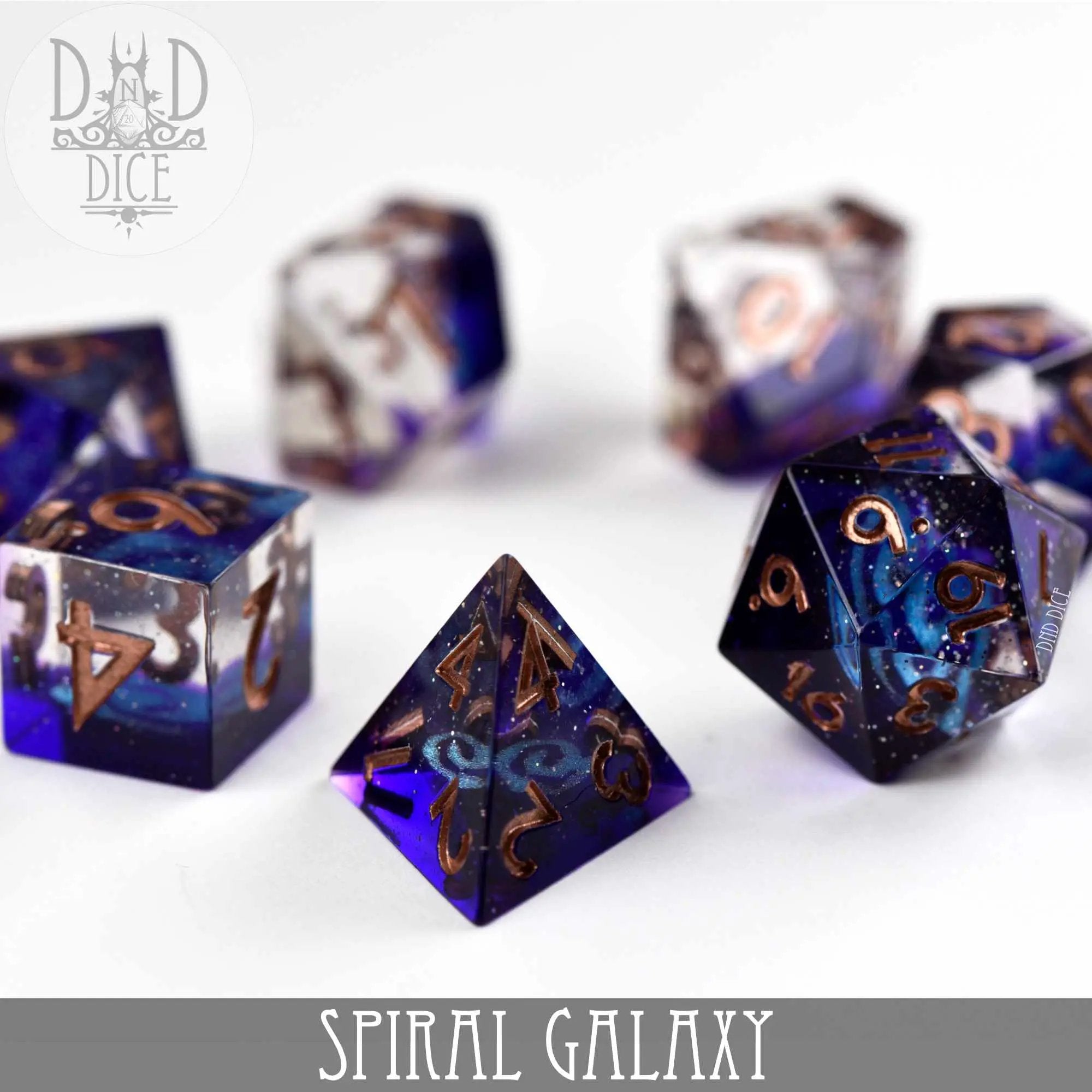 Spiral Galaxy Handmade Dice Set by DNDDICE.COM