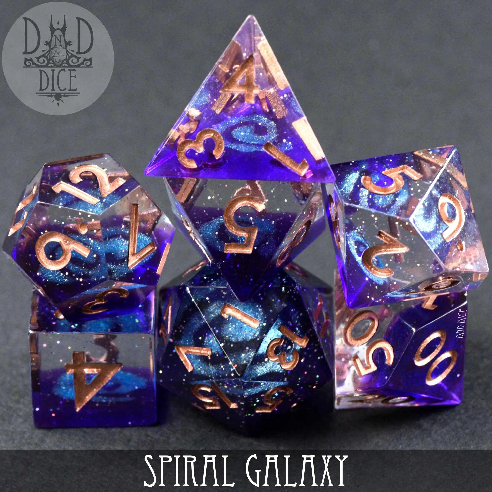 Spiral Galaxy Handmade Dice Set by DNDDICE.COM