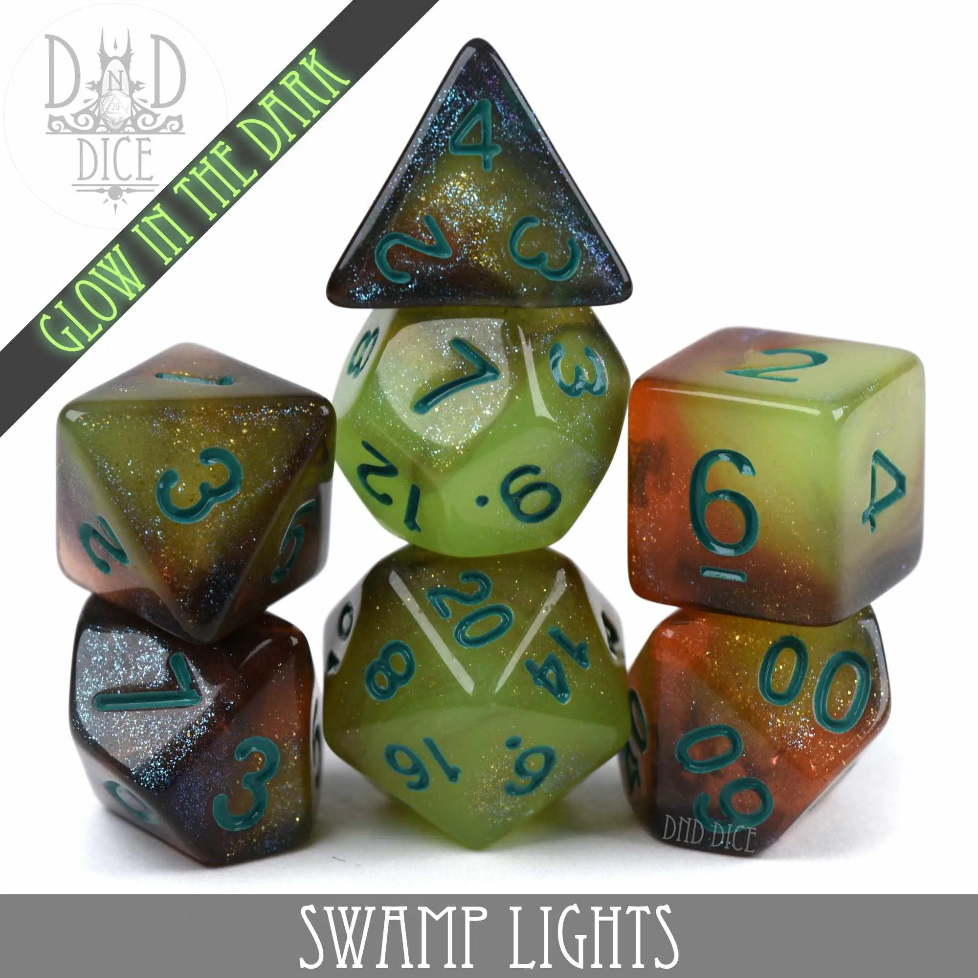 Swamp Lights Glow in the Dark Dice Set by DNDDICE.COM
