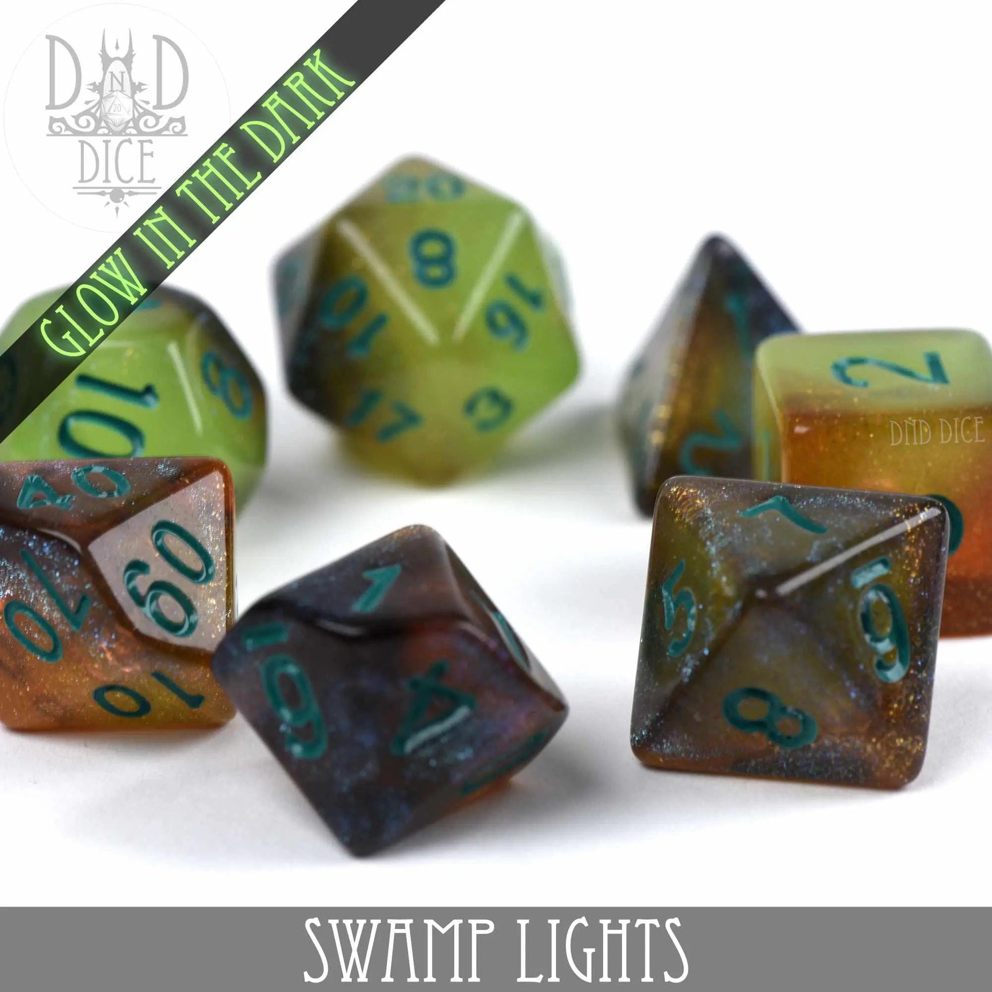 Swamp Lights Glow in the Dark Dice Set by DNDDICE.COM
