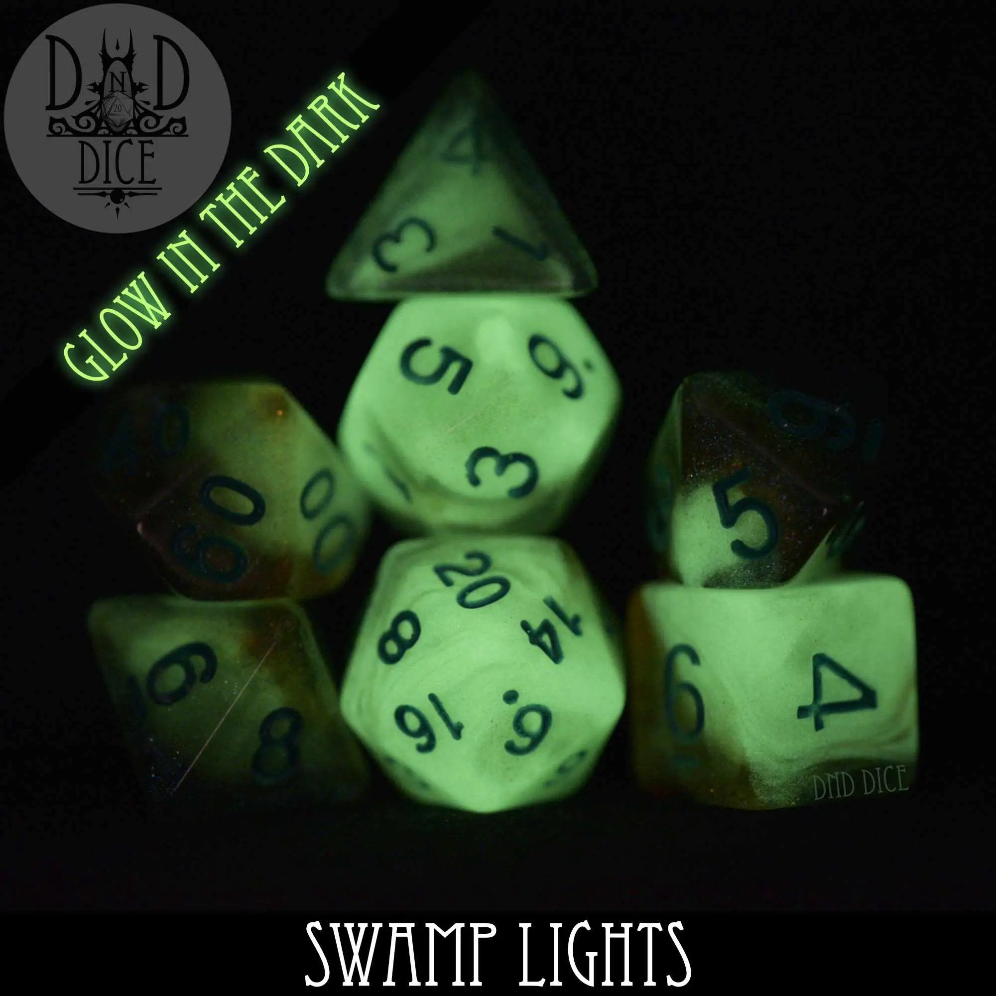 Swamp Lights Glow in the Dark Dice Set by DNDDICE.COM