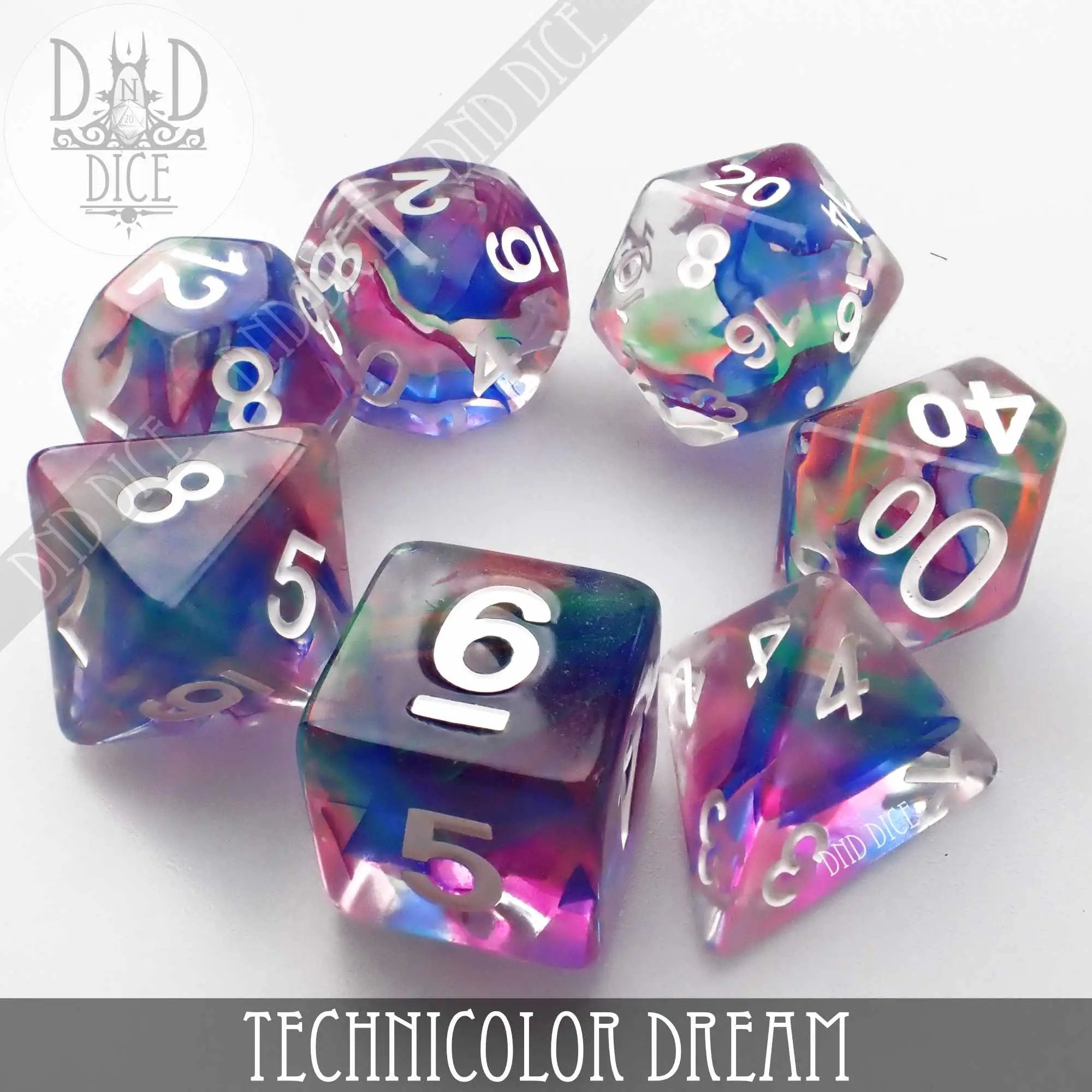 Technicolor Dream Dice Set by DNDDICE.COM