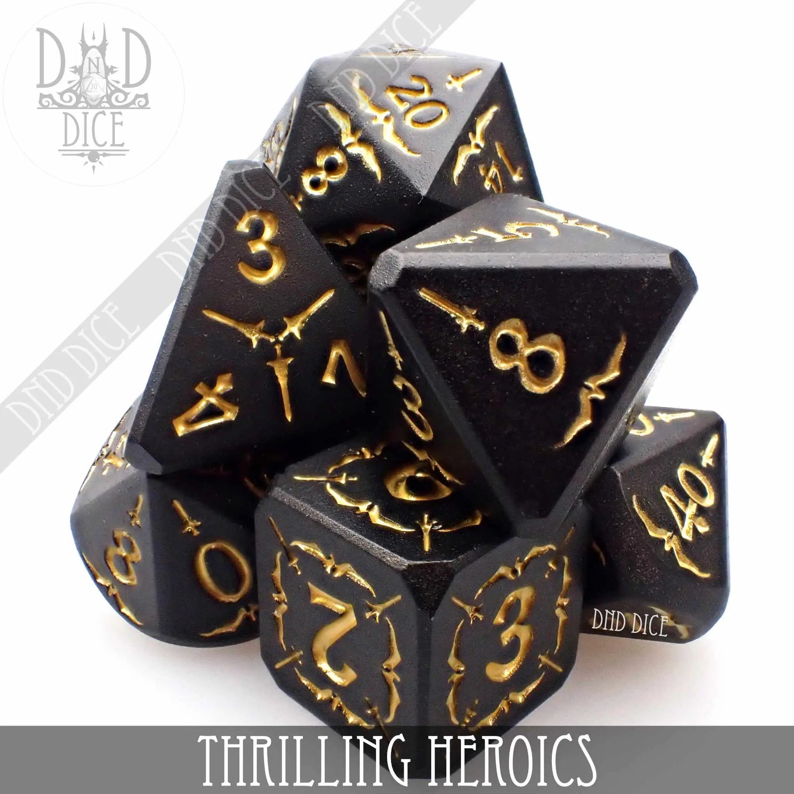Thrilling Heroics Metal Dice Set by DNDDICE.COM