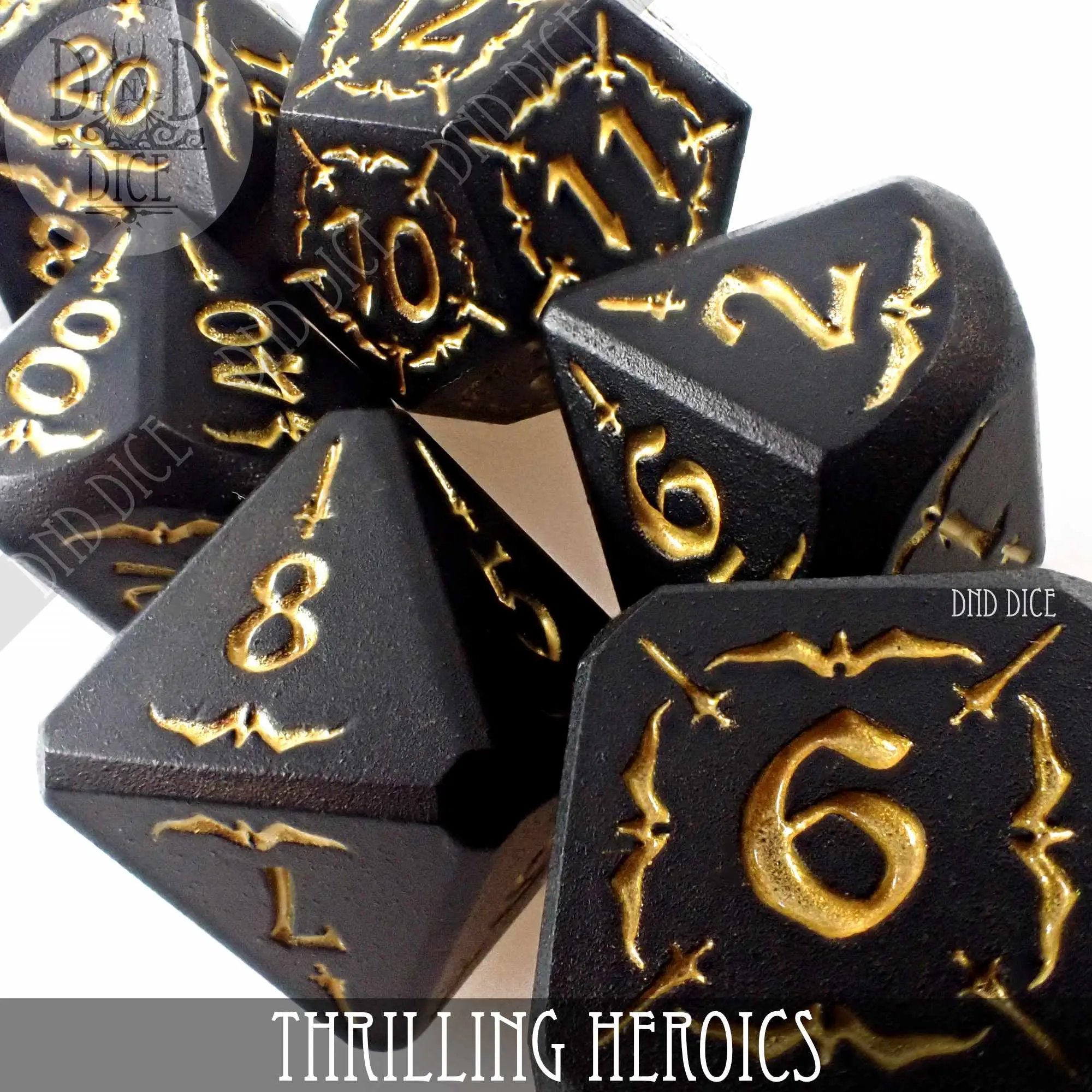 Thrilling Heroics Metal Dice Set by DNDDICE.COM
