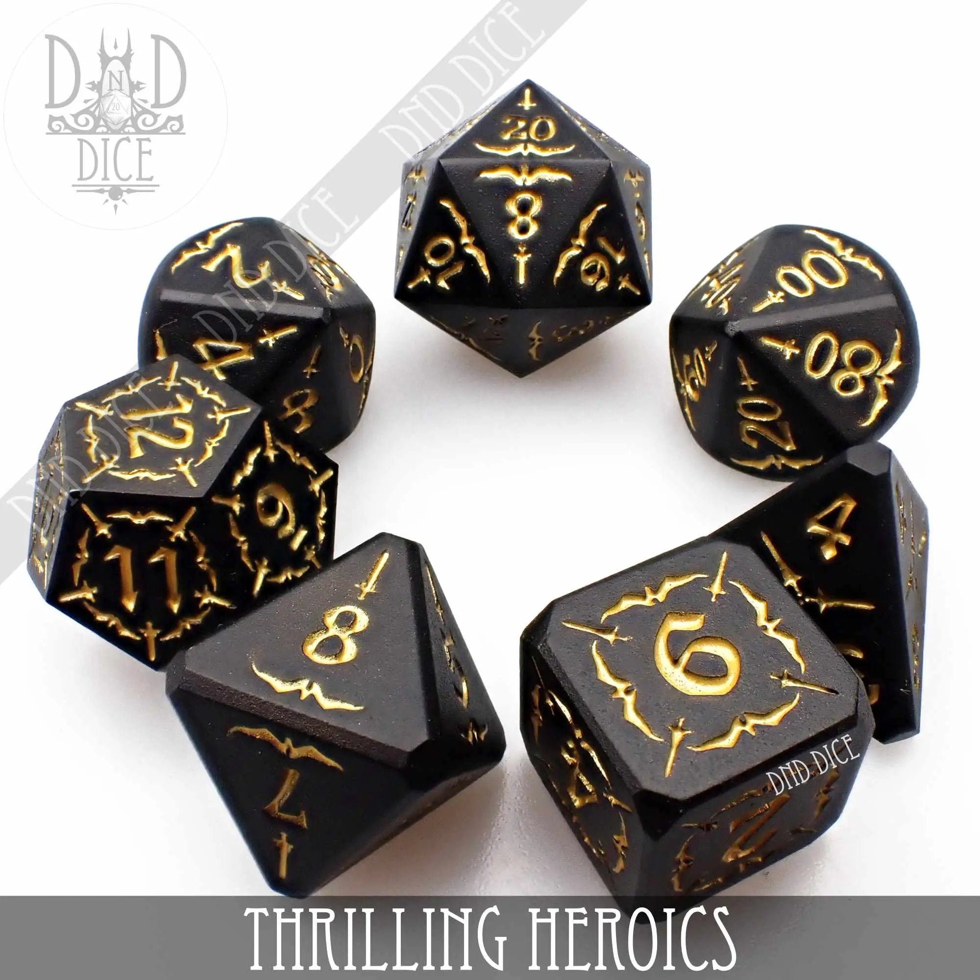 Thrilling Heroics Metal Dice Set by DNDDICE.COM