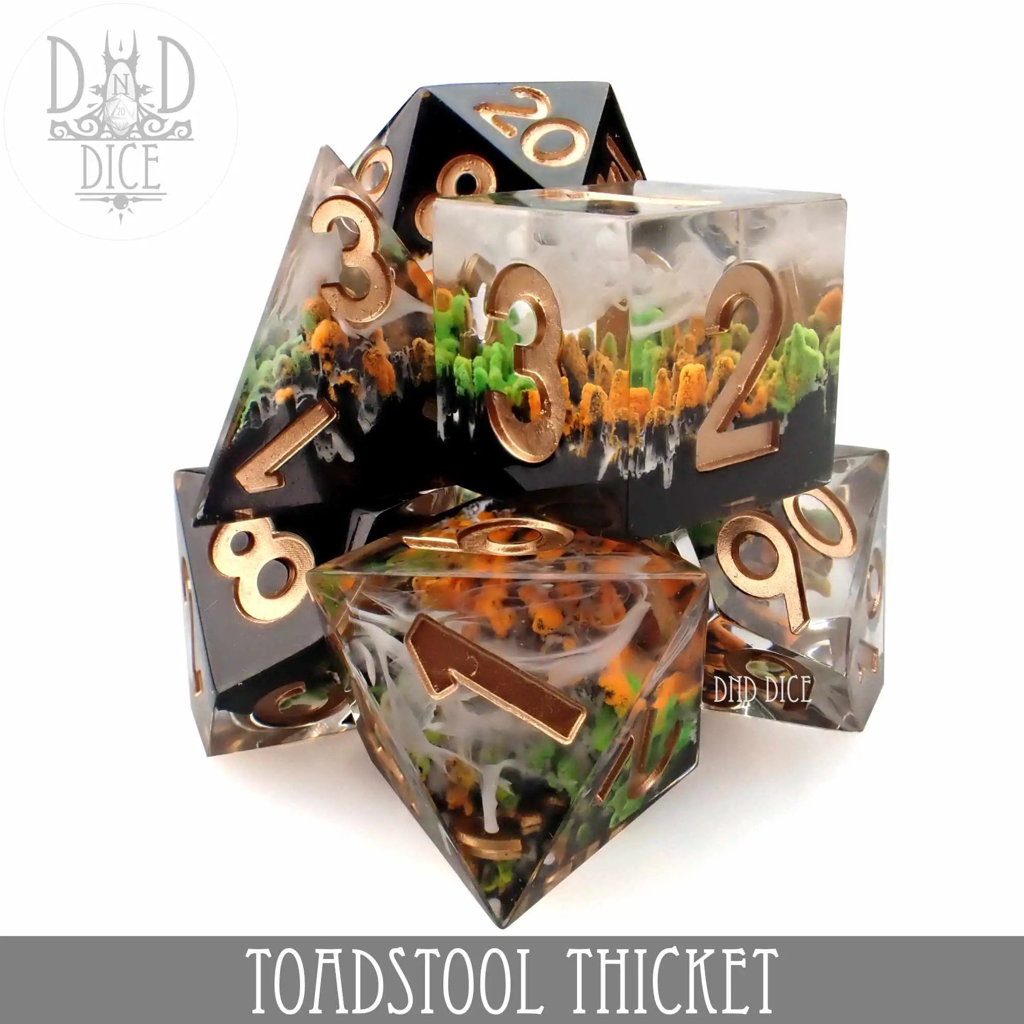 Toadstool Thicket Handmade Dice Set by DNDDICE.COM
