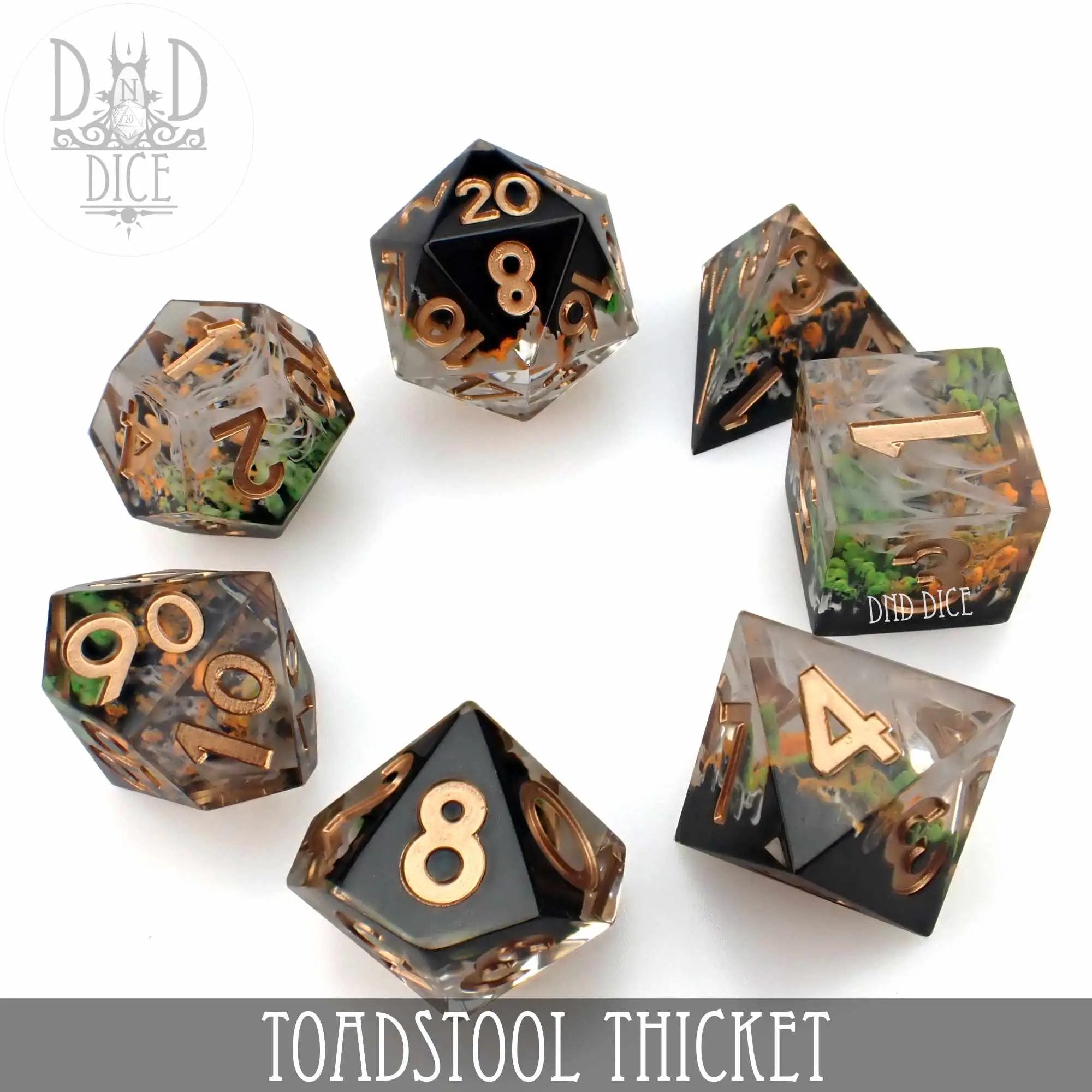 Toadstool Thicket Handmade Dice Set by DNDDICE.COM