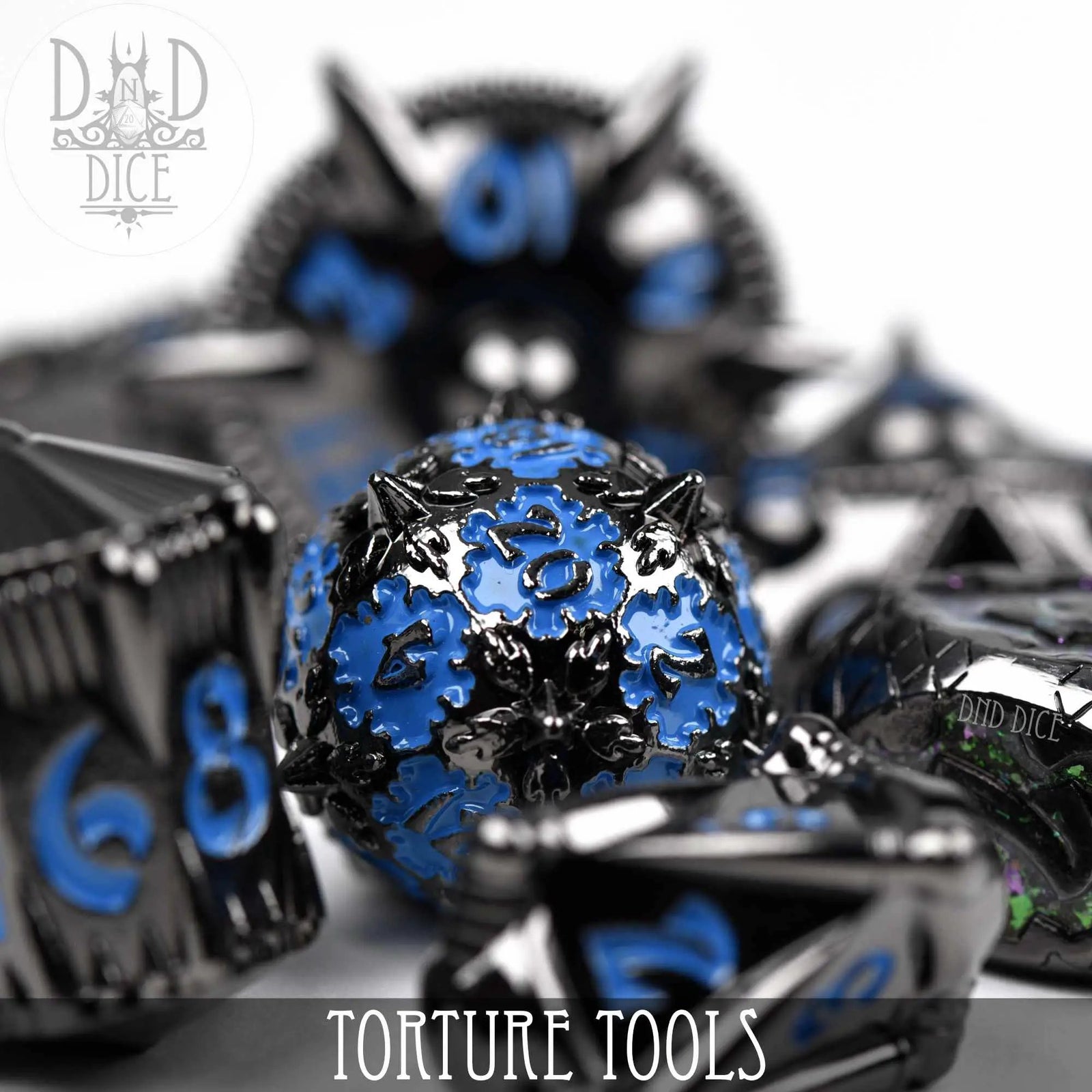 Torture Tools Blue - Metal Dice Set by DNDDICE.COM