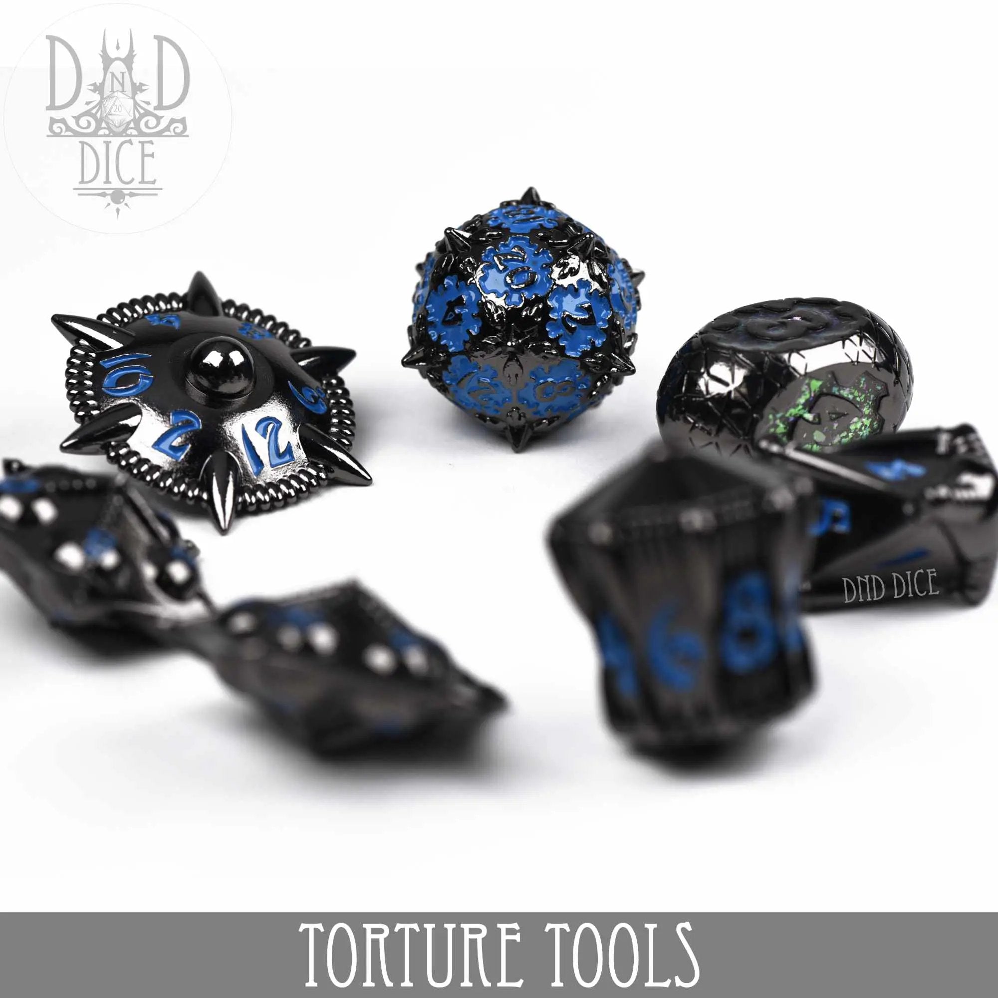 Torture Tools Blue - Metal Dice Set by DNDDICE.COM