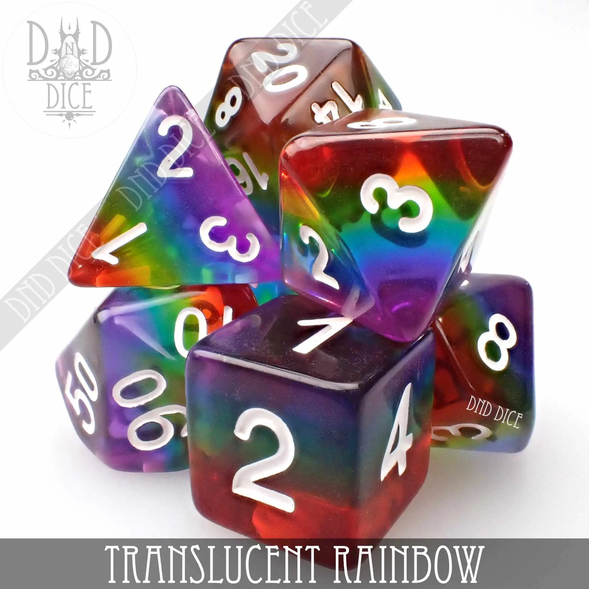 Translucent Rainbow Dice Set by DNDDICE.COM