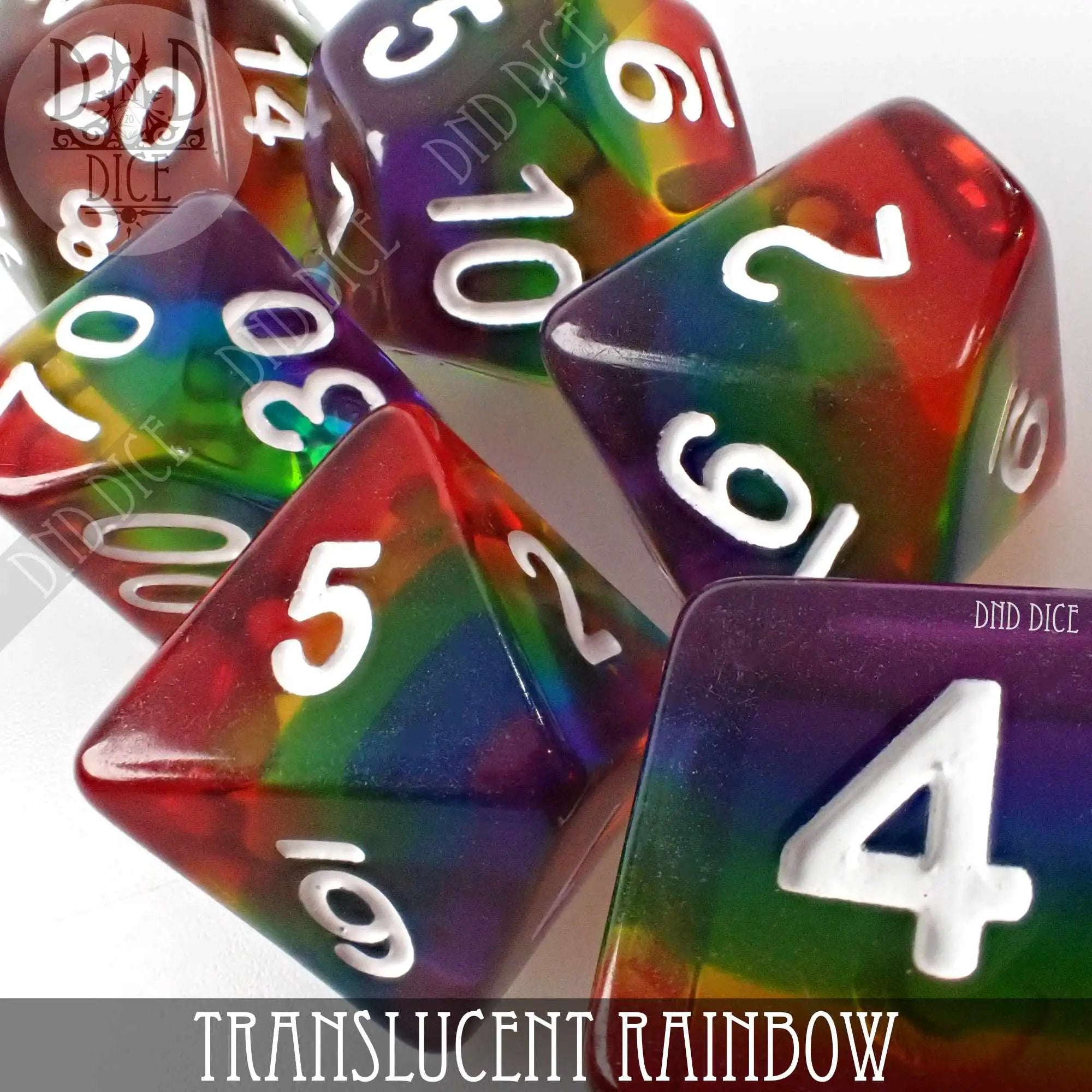 Translucent Rainbow Dice Set by DNDDICE.COM