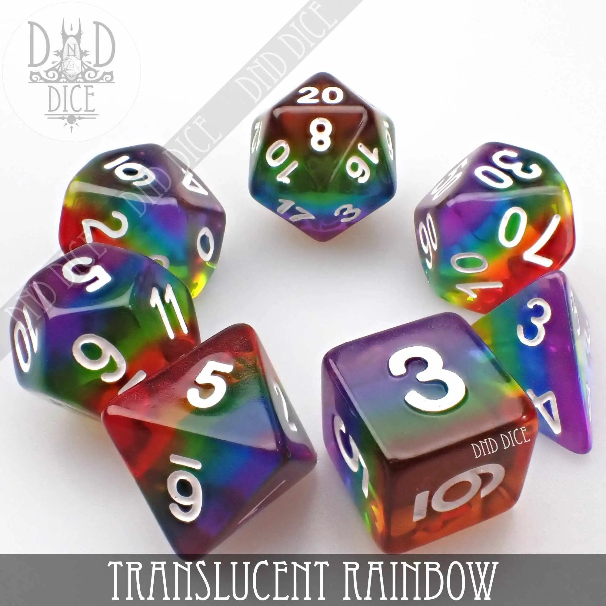 Translucent Rainbow Dice Set by DNDDICE.COM