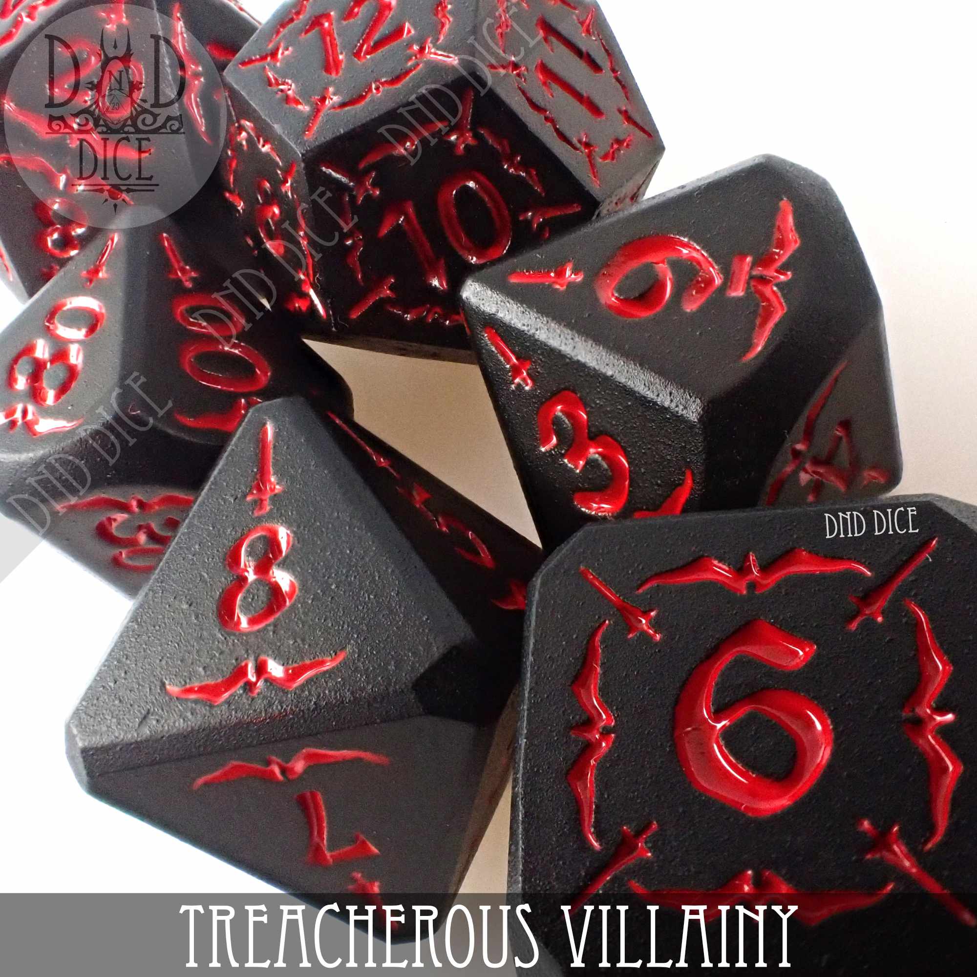 Treacherous Villainy Metal Dice Set by DNDDICE.COM