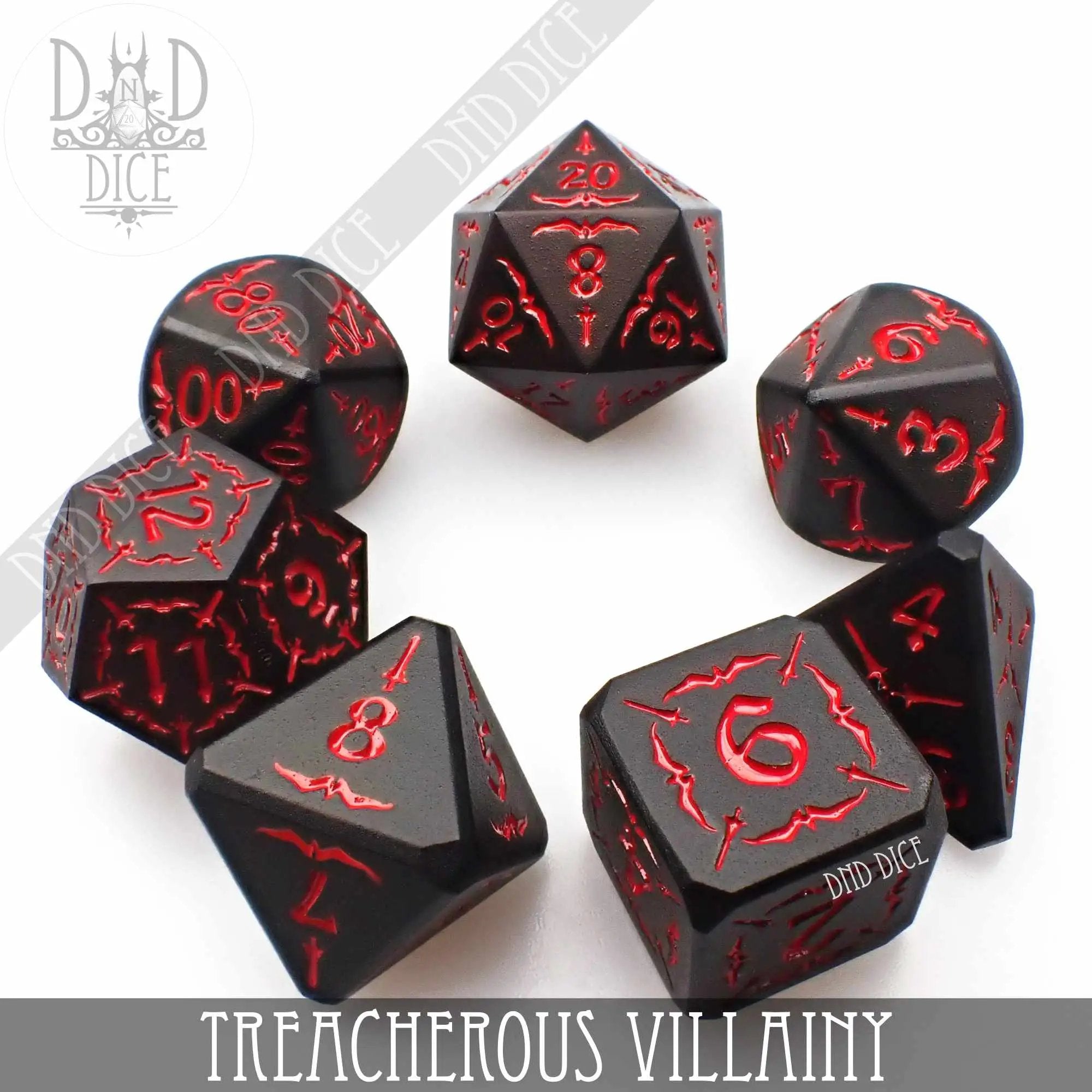 Treacherous Villainy Metal Dice Set by DNDDICE.COM