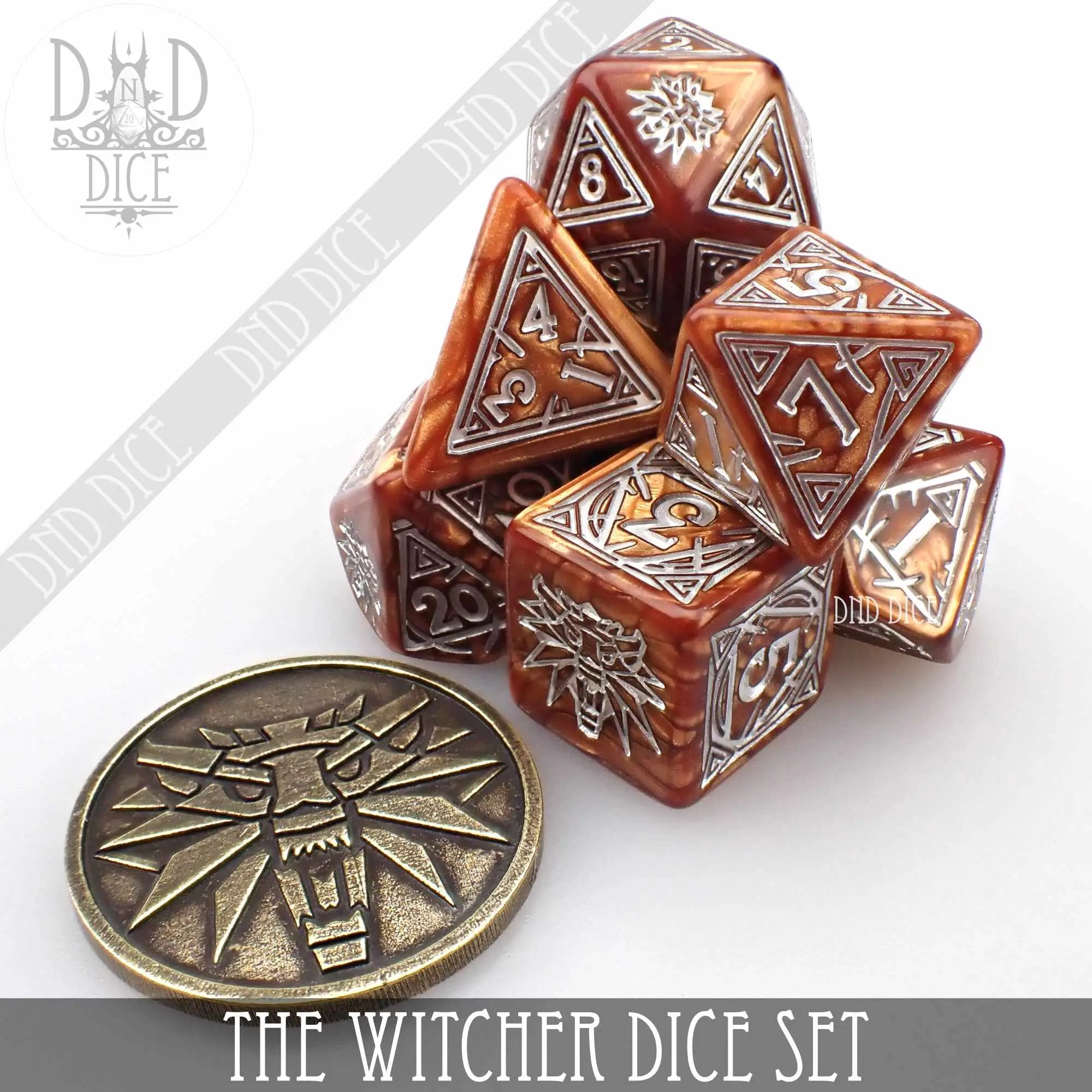 The Witcher Dice Set and Coin - Geralt by DNDDICE.COM