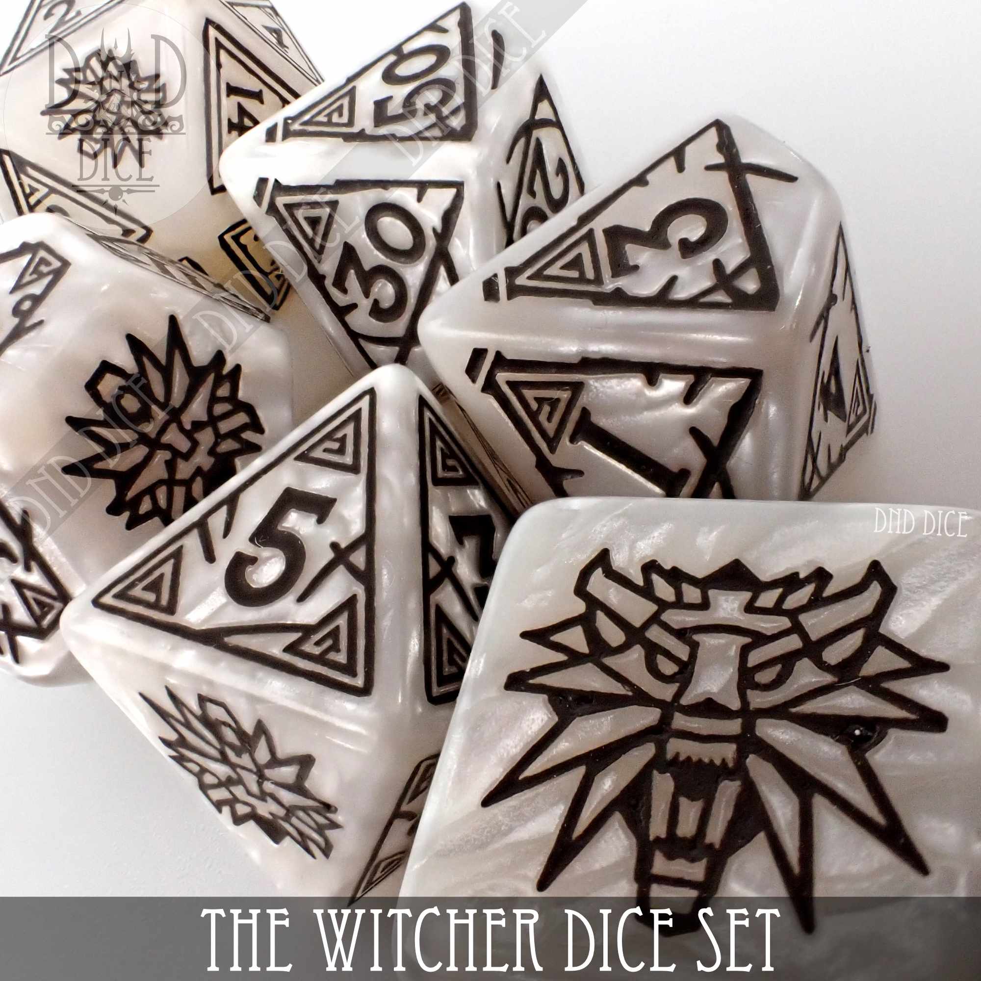 The Witcher Dice Set and Coin - Geralt by DNDDICE.COM