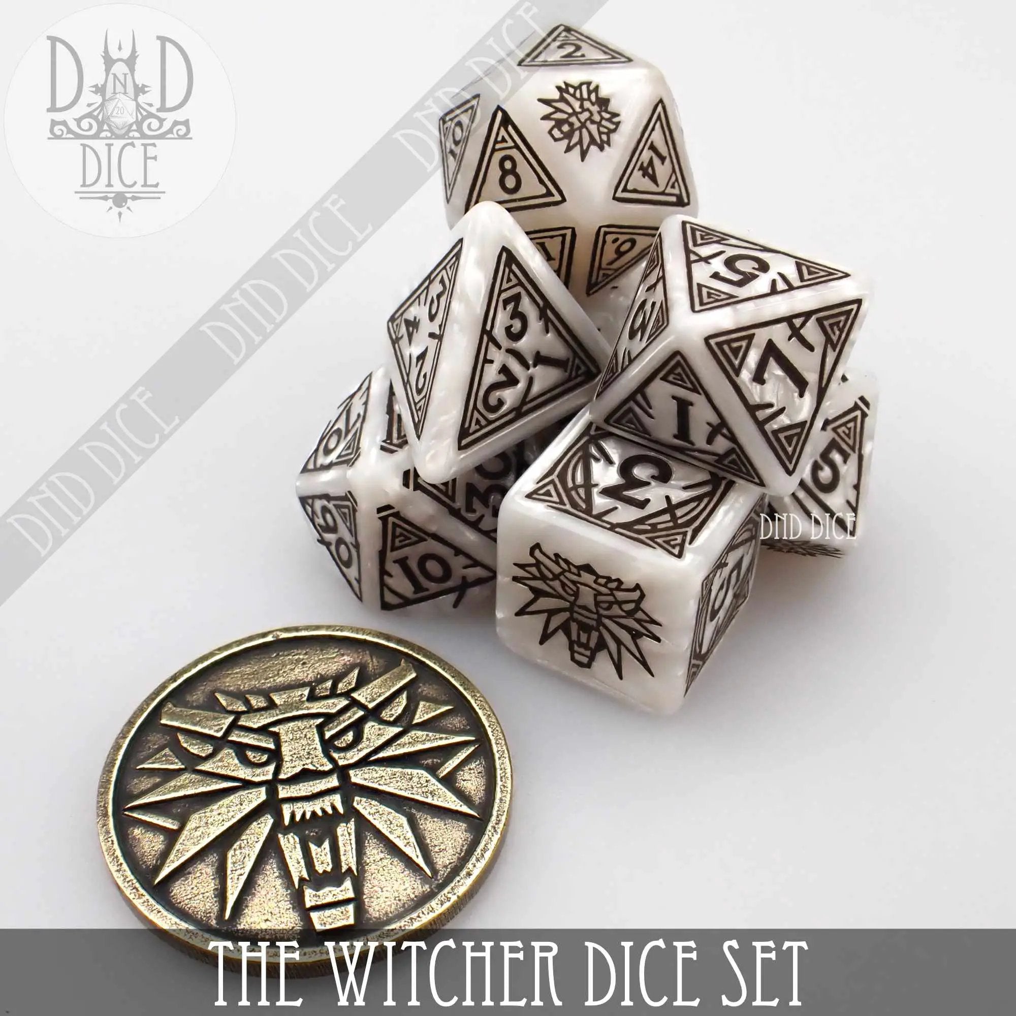 The Witcher Dice Set and Coin - Geralt by DNDDICE.COM