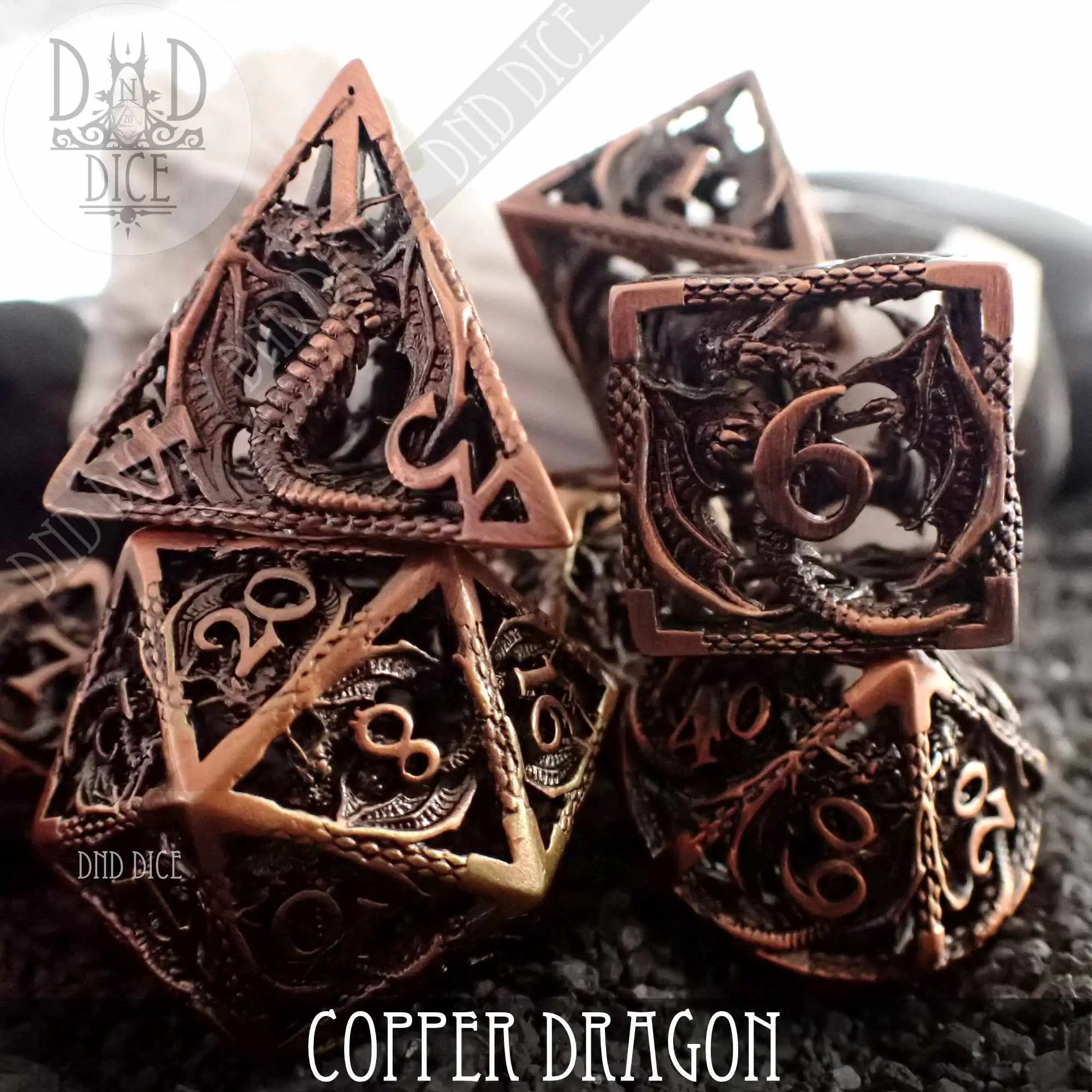 Copper Dragon Metal Dice Set (Gift Box) by DNDDICE.COM