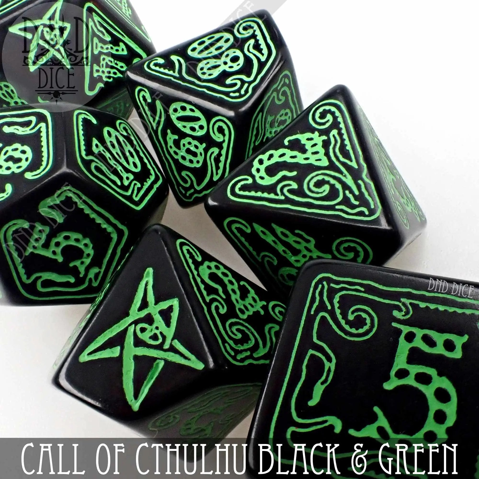 Call of Cthulhu Black & Green Dice Set by DNDDICE.COM