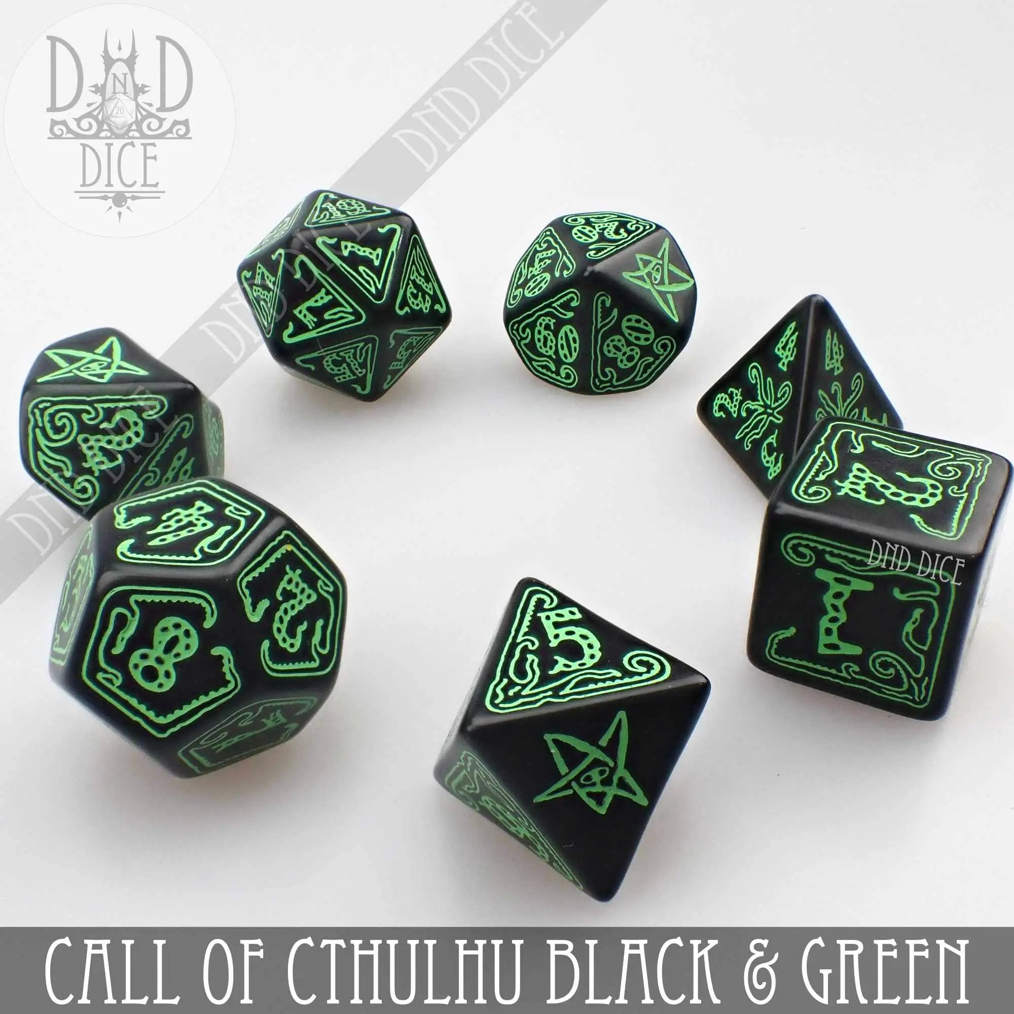 Call of Cthulhu Black & Green Dice Set by DNDDICE.COM