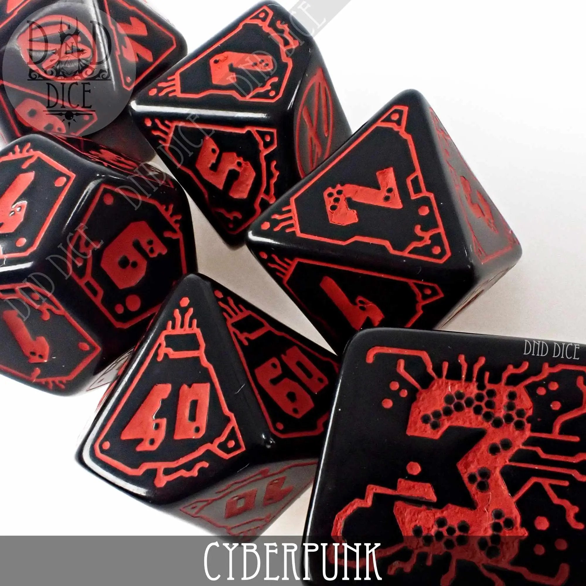 CyberPunk Blood over Chrome Dice Set by DNDDICE.COM