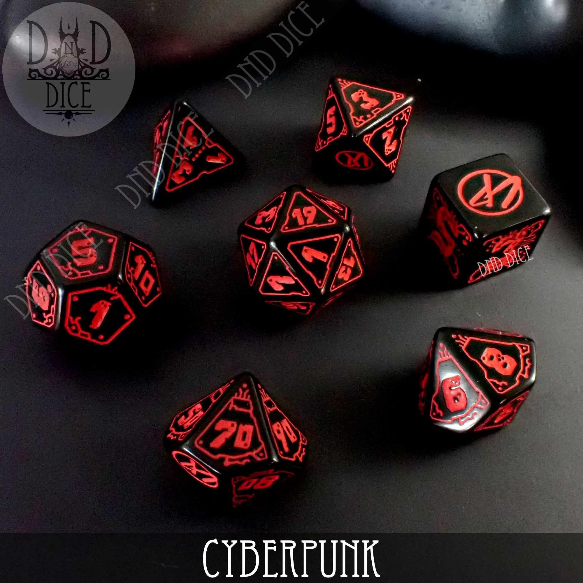 CyberPunk Blood over Chrome Dice Set by DNDDICE.COM