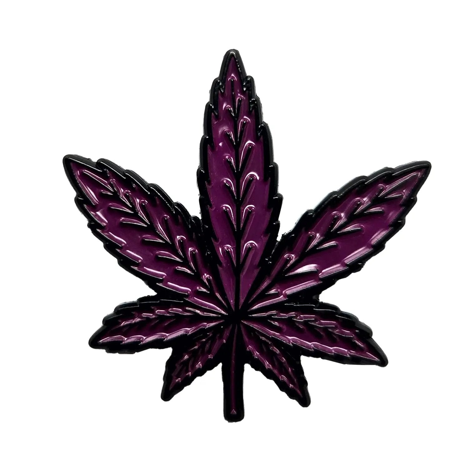 Black and purple weed leaf pins by Kolorspun featuring detailed enamel design and gold-tone accents.