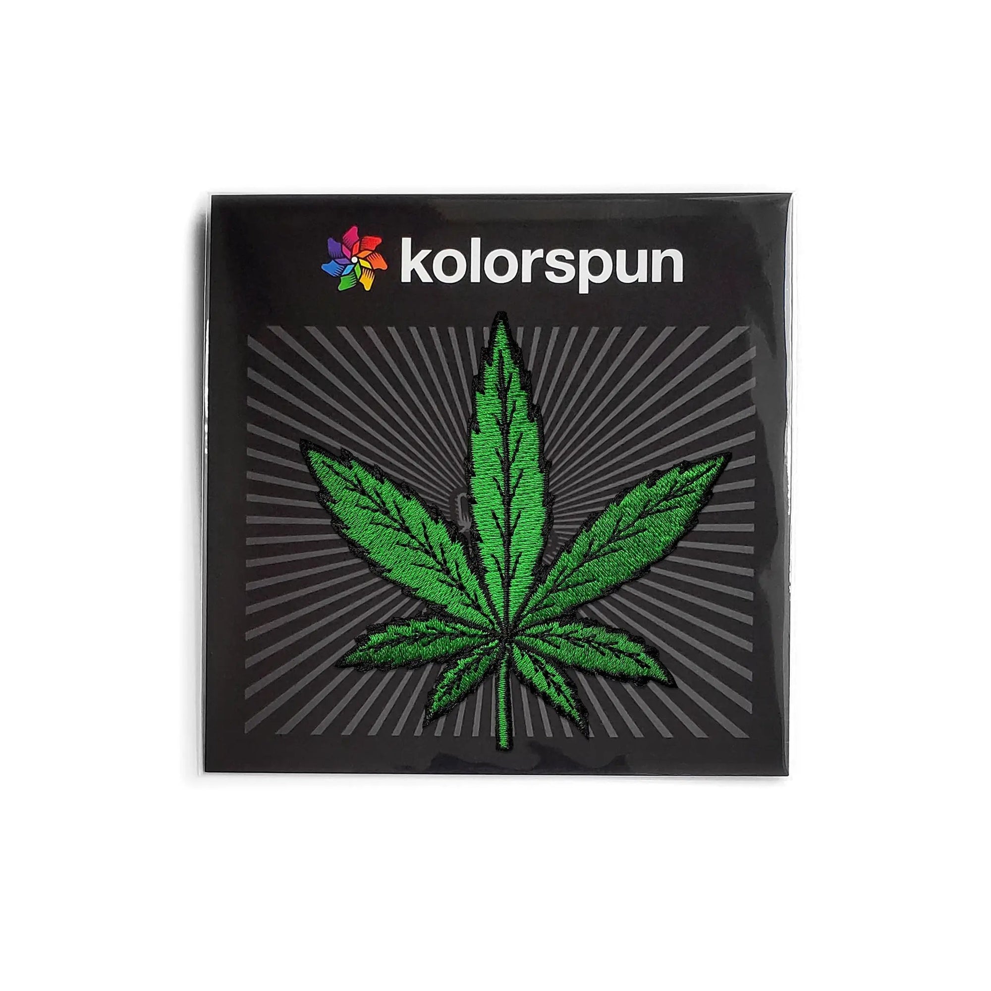 Kolorspun cannabis leaf patch showing a green weed leaf design on a patch, ideal for clothing or accessories.