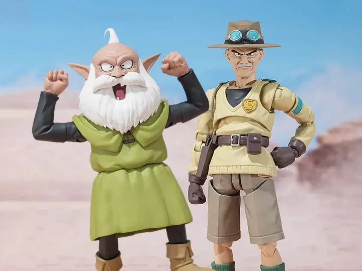 Sand Land S.H.Figuarts Rao and Thief action figures from THE MIGHTY HOBBY SHOP featuring detailed poses and vibrant colors.
