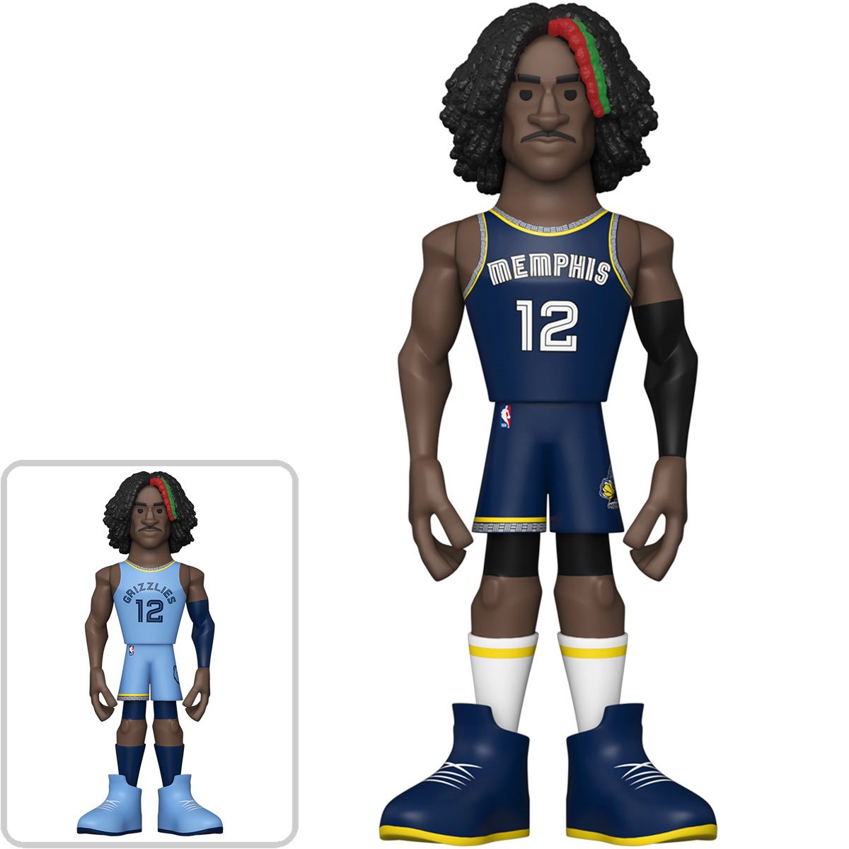 Gold vinyl NBA collectible figure of Ja Morant in Grizzlies uniform, 5-inch size, by THE MIGHTY HOBBY SHOP.