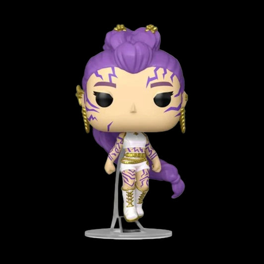 Funko Pop! vinyl figure with purple hair and white outfit on a white background