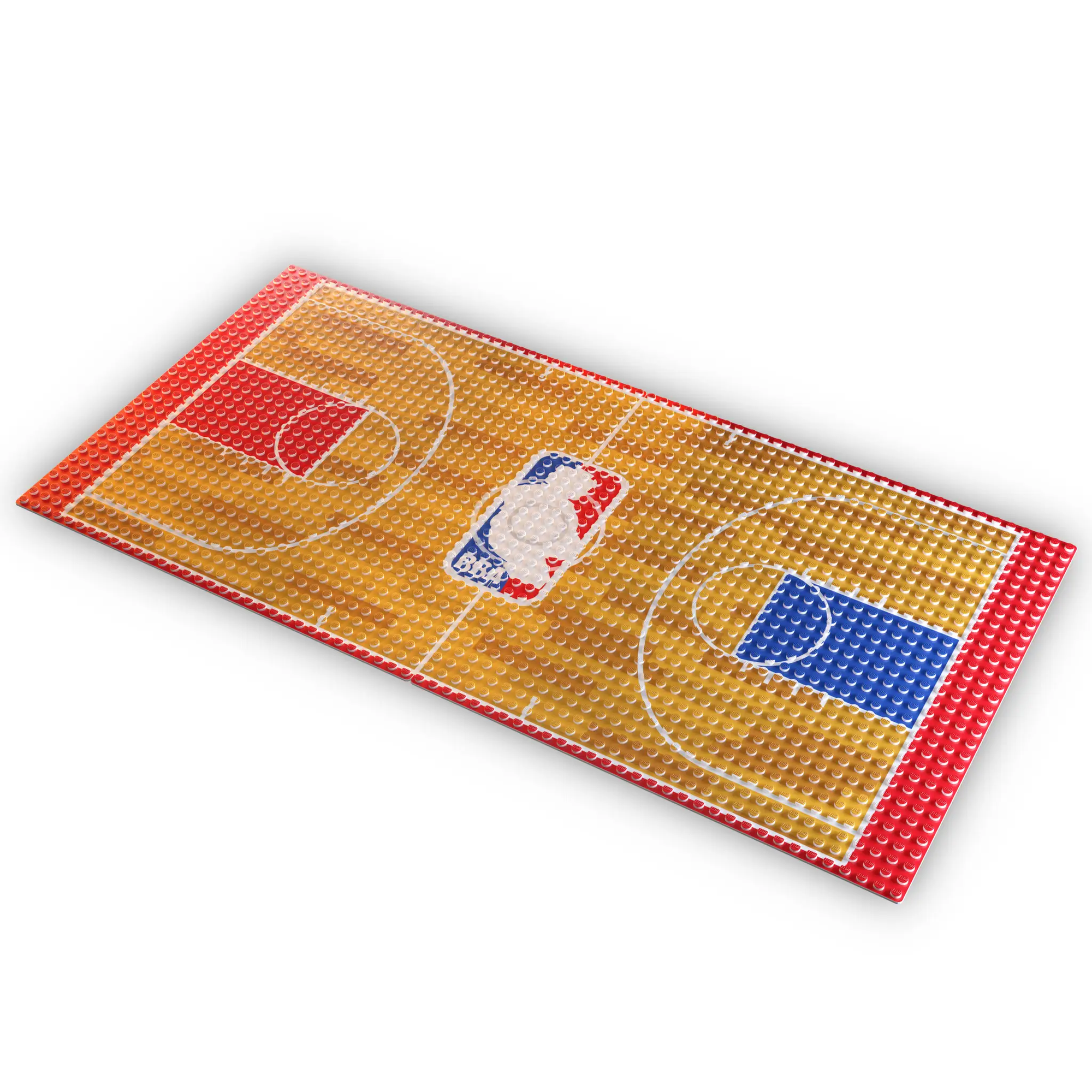 Custom LEGO basketball court baseplates by B3 Customs, featuring detailed LEGO-built court with painted lines and basketball hoop.