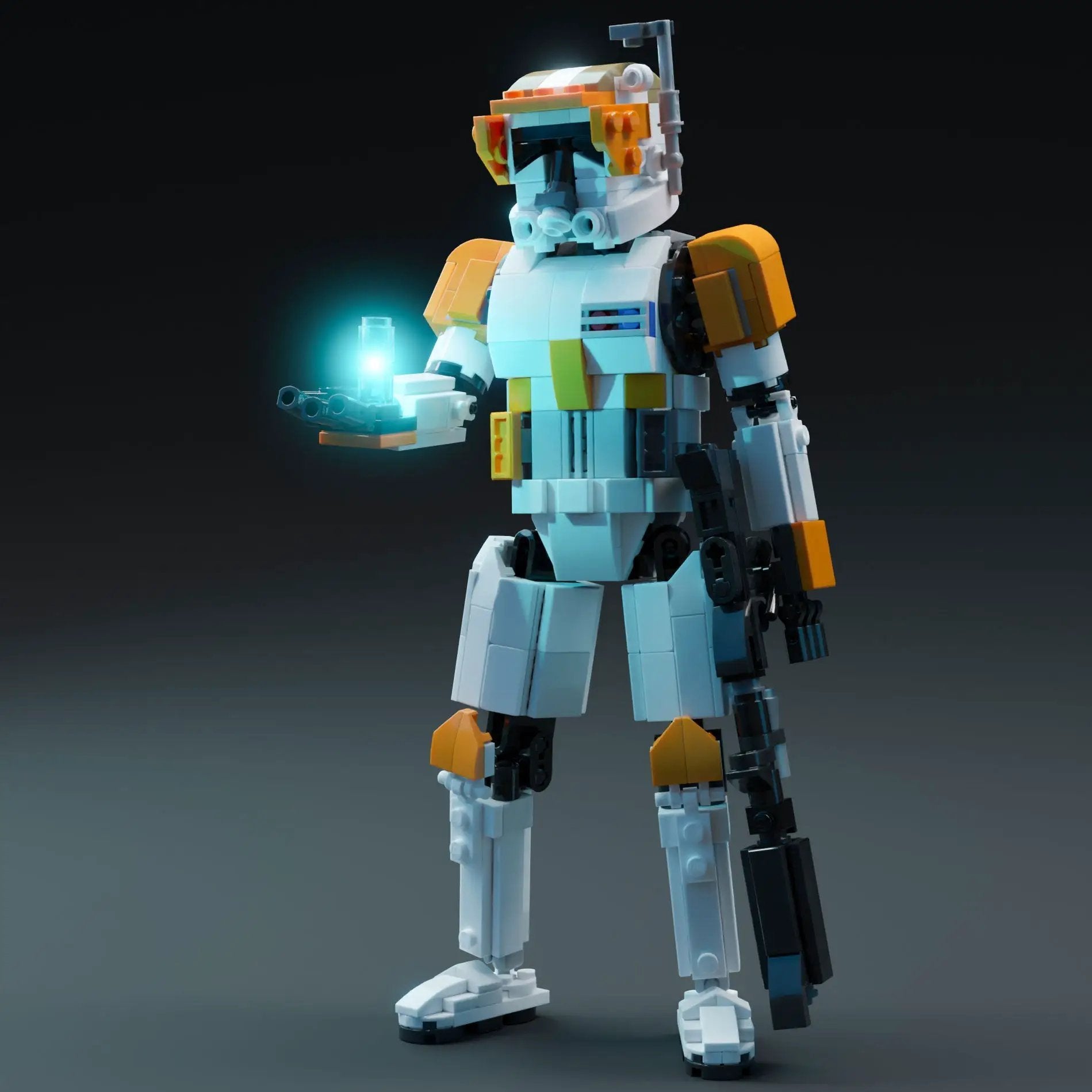 Custom LEGO Commander Cody 9-inch figure by B3 Customs, built with detailed LEGO bricks and showcasing the character's design.