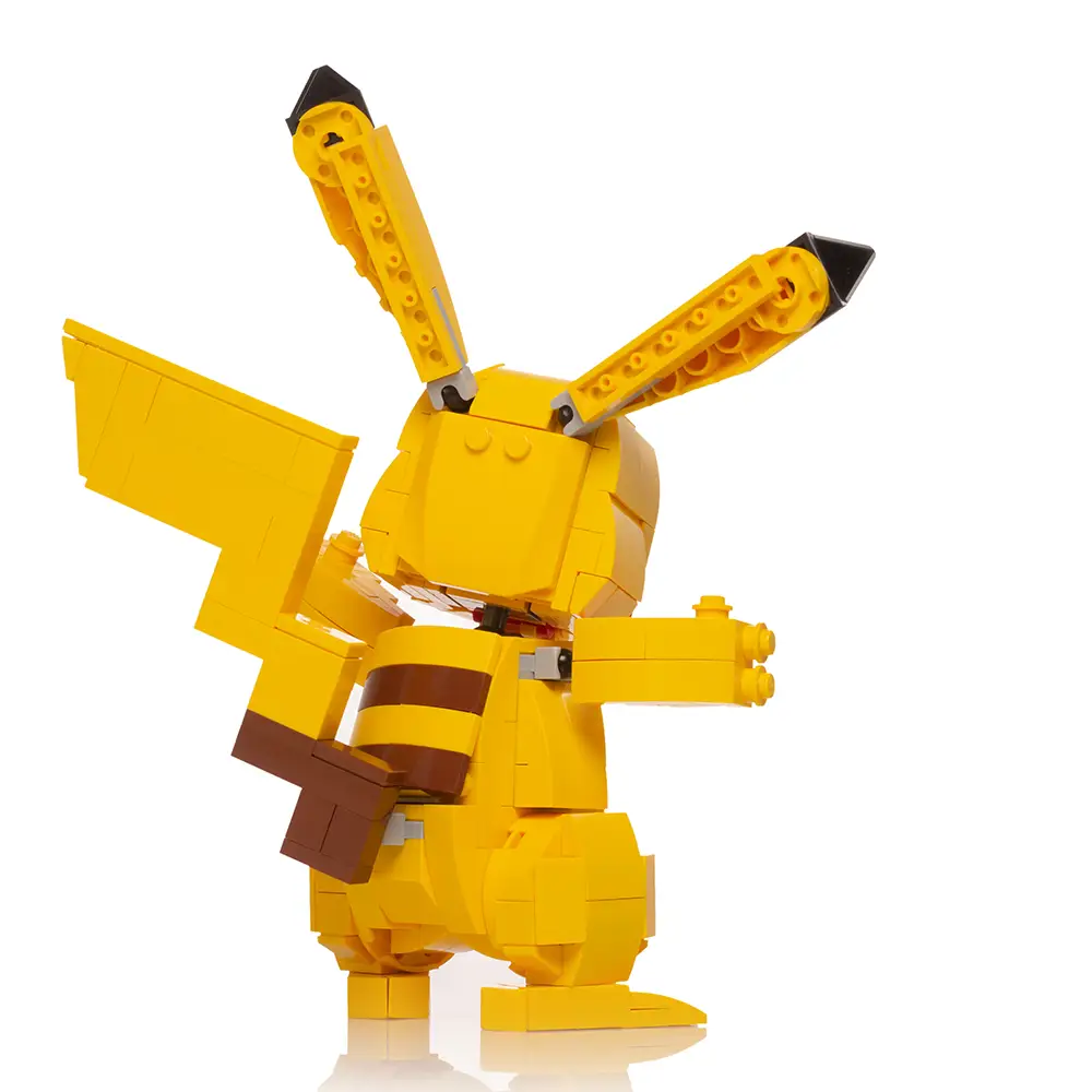 Custom Pika LEGO MOC built with B3 Customs custom LEGO kit, featuring a detailed Pikachu-inspired figure on a white background.