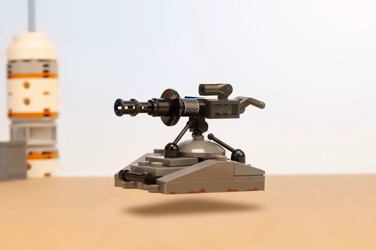 Custom LEGO Star Wars Mandalorian laser cannon turret by B3 Customs, detailed LEGO build of Mandalorian weaponry.
