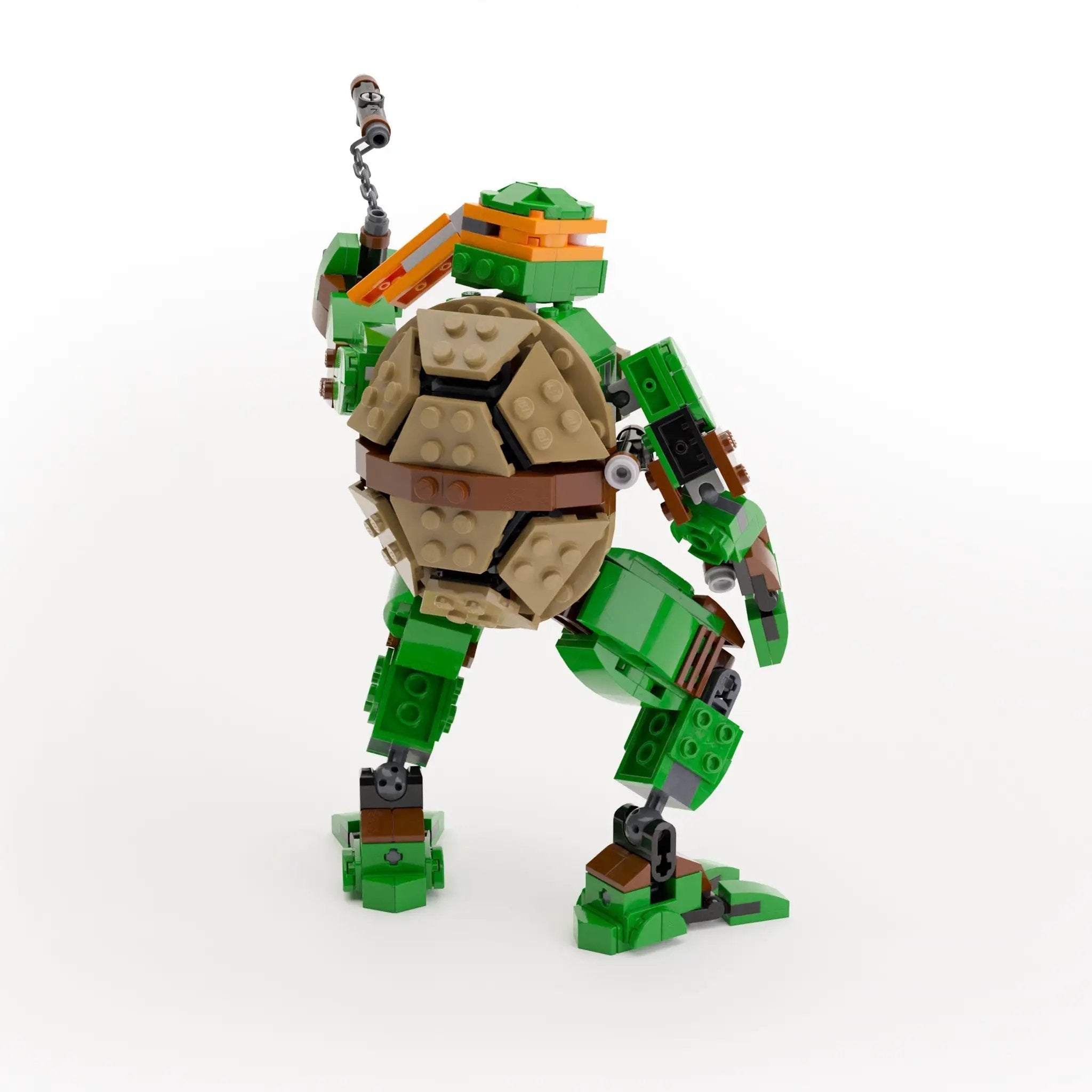 Michelangelo TMNT custom LEGO figure by B3 Customs, featuring detailed design with white and orange LEGO parts.